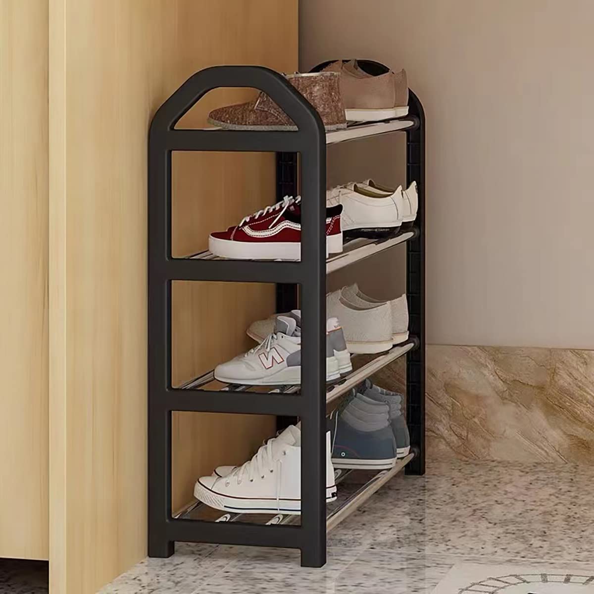 NIAWECAN 3-Tier Small Shoe Rack - Compact Narrow Shoe Shelf Organizer for Entryway, Closet & Hallway (42x19x43cm) - Quick Assembly No Tools Required - Perfect for Apartments, Dorms & Small Spaces