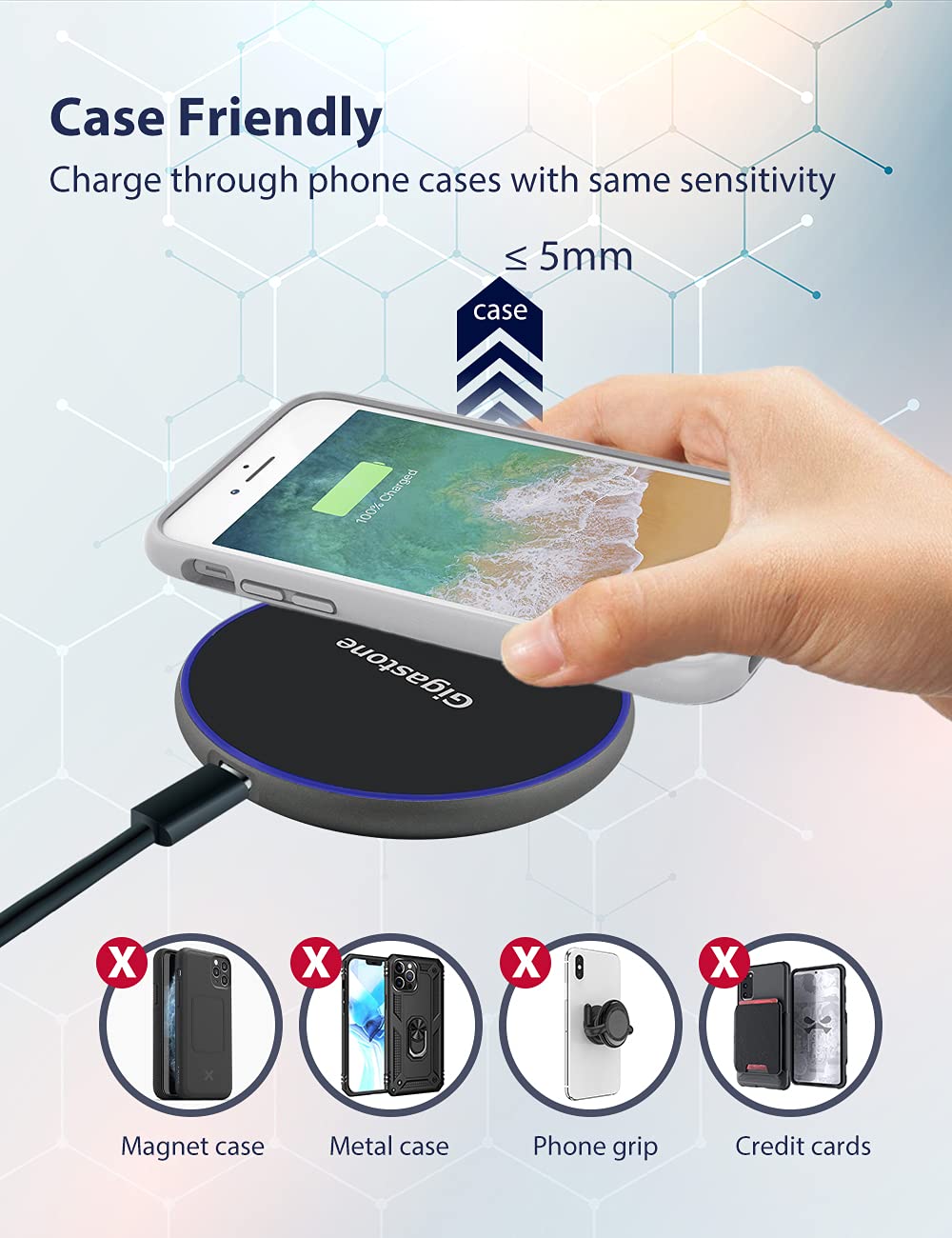 Gigastone 2 Pack 15W Max Qi-Certified Fast Wireless Charging Pad - Compatible with iPhone 16/15/14/13/12/11/X/8, Samsung Galaxy S24/S23/S22/S21/Note, Pixel, LG & AirPods Pro - Perfect for Home, Office & Nightstand Charging