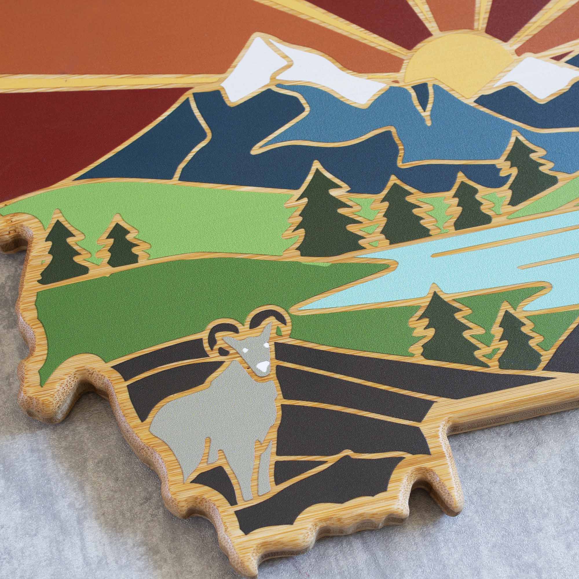 Handcrafted Montana Wood Cutting Board with Summer Stokes Artwork – Durable Kitchen Essential for Chopping, Serving & Home Decor