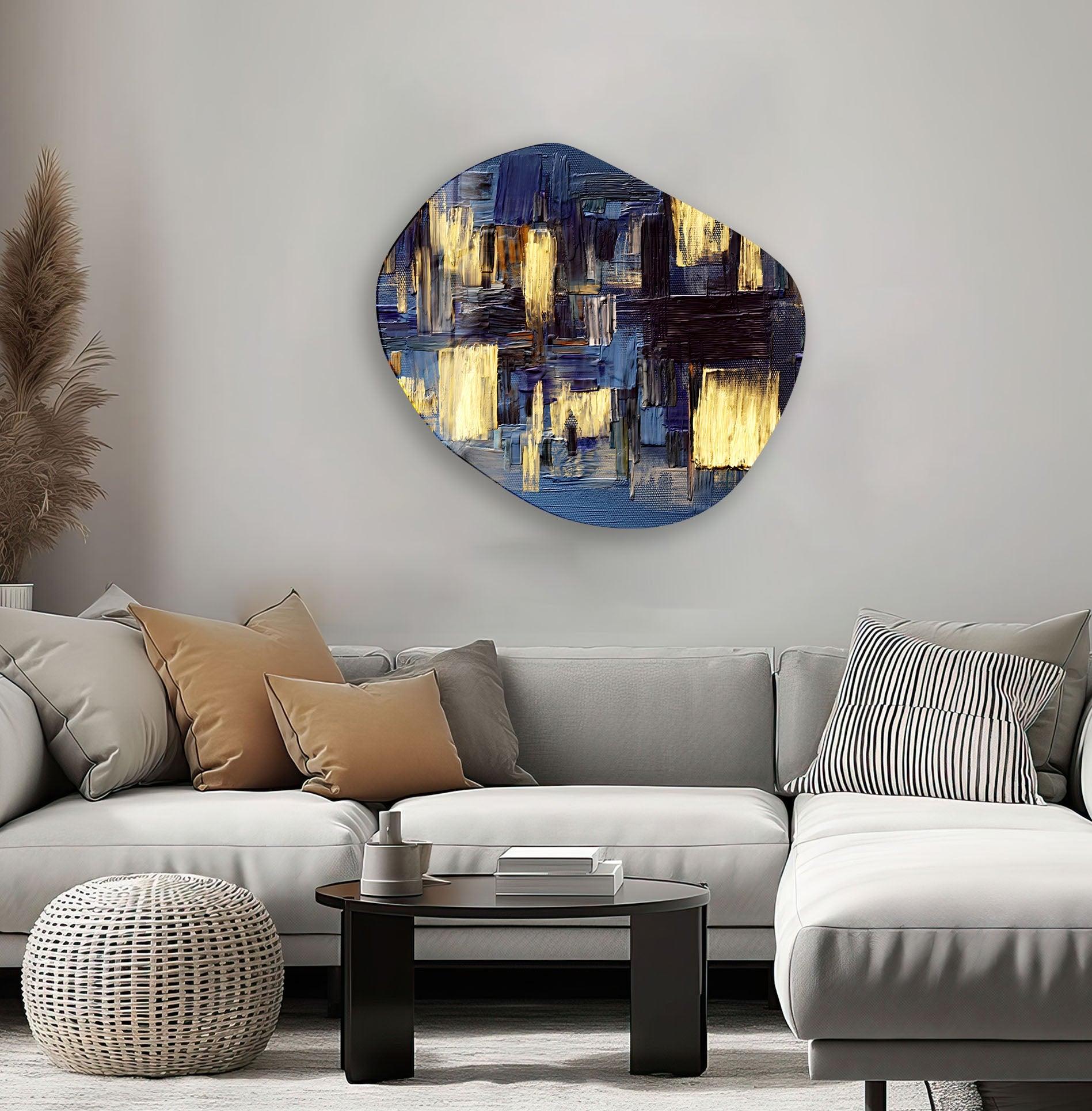 Abstract Blue & Yellow Glass Wall Art - Modern Handmade Decor for Living Room, Bedroom & Office - Unique Home & Office Decoration