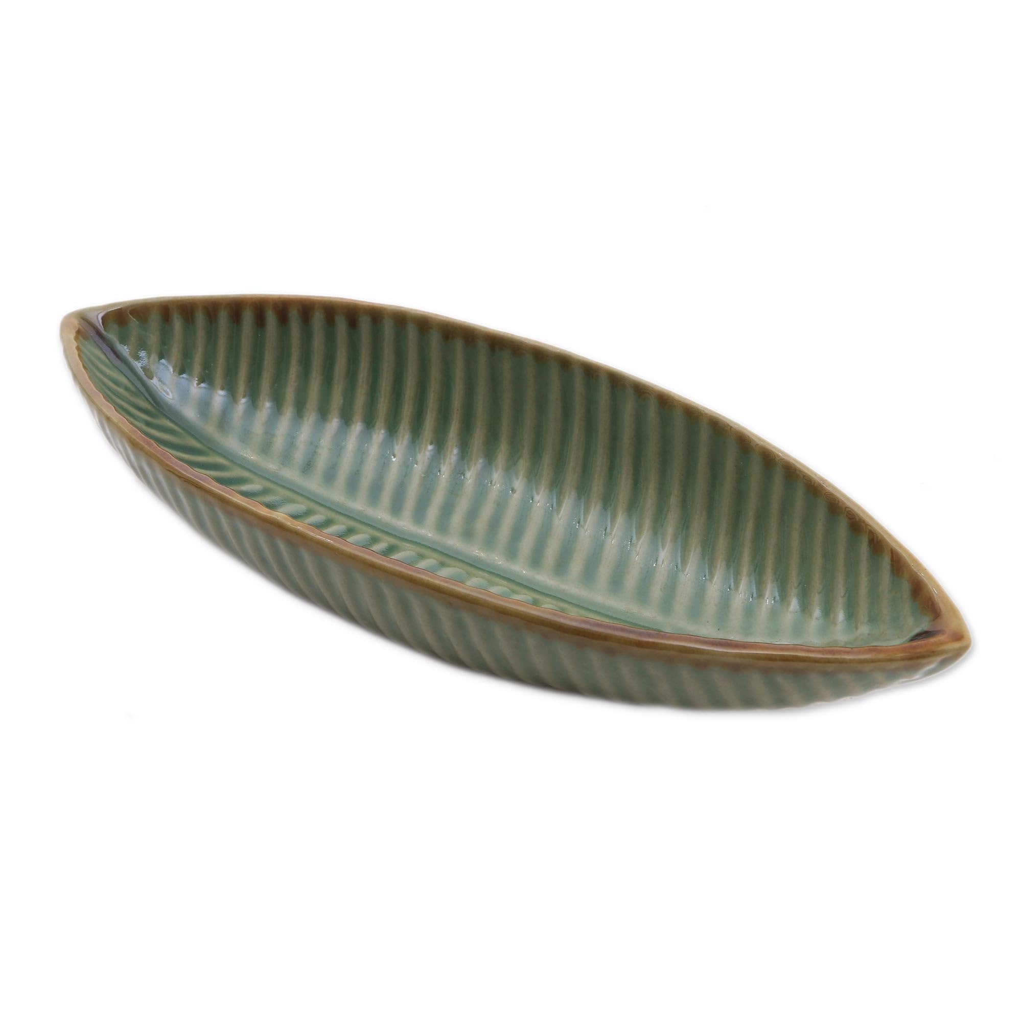 NOVICA Handmade Ceramic Banana Leaf Serving Bowl - Eco-Friendly Green Tree Design for Salads, Fruits & Snacks | Perfect for Parties, Picnics & Home Decor