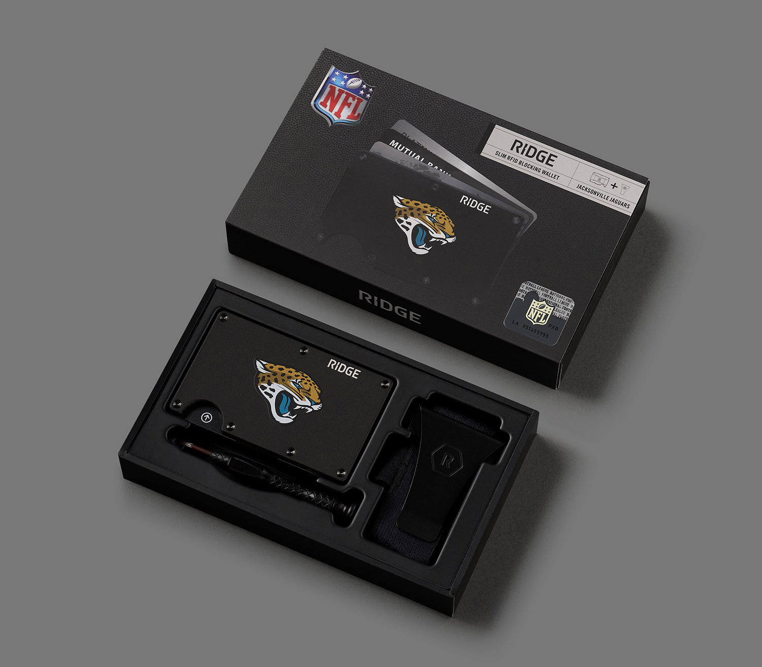 Ridge Wallet Jacksonville Jaguars - Slim RFID Blocking Metal Wallet for Men - Perfect for Everyday Carry, Travel & Gameday