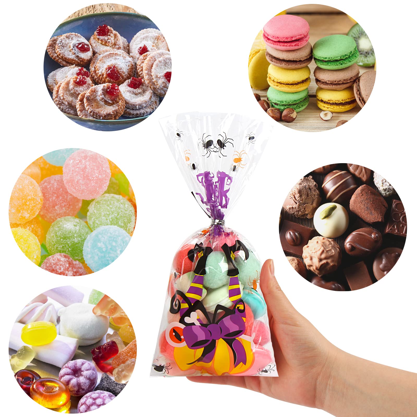 180 Pack Halloween Cellophane Treat Bags - Clear Plastic Goodie Candy Bags for Kids Party Favors with 210 Twist Ties | Bulk Snack Bags for Trick-or-Treat, Classroom Treats & Halloween Party Supplies