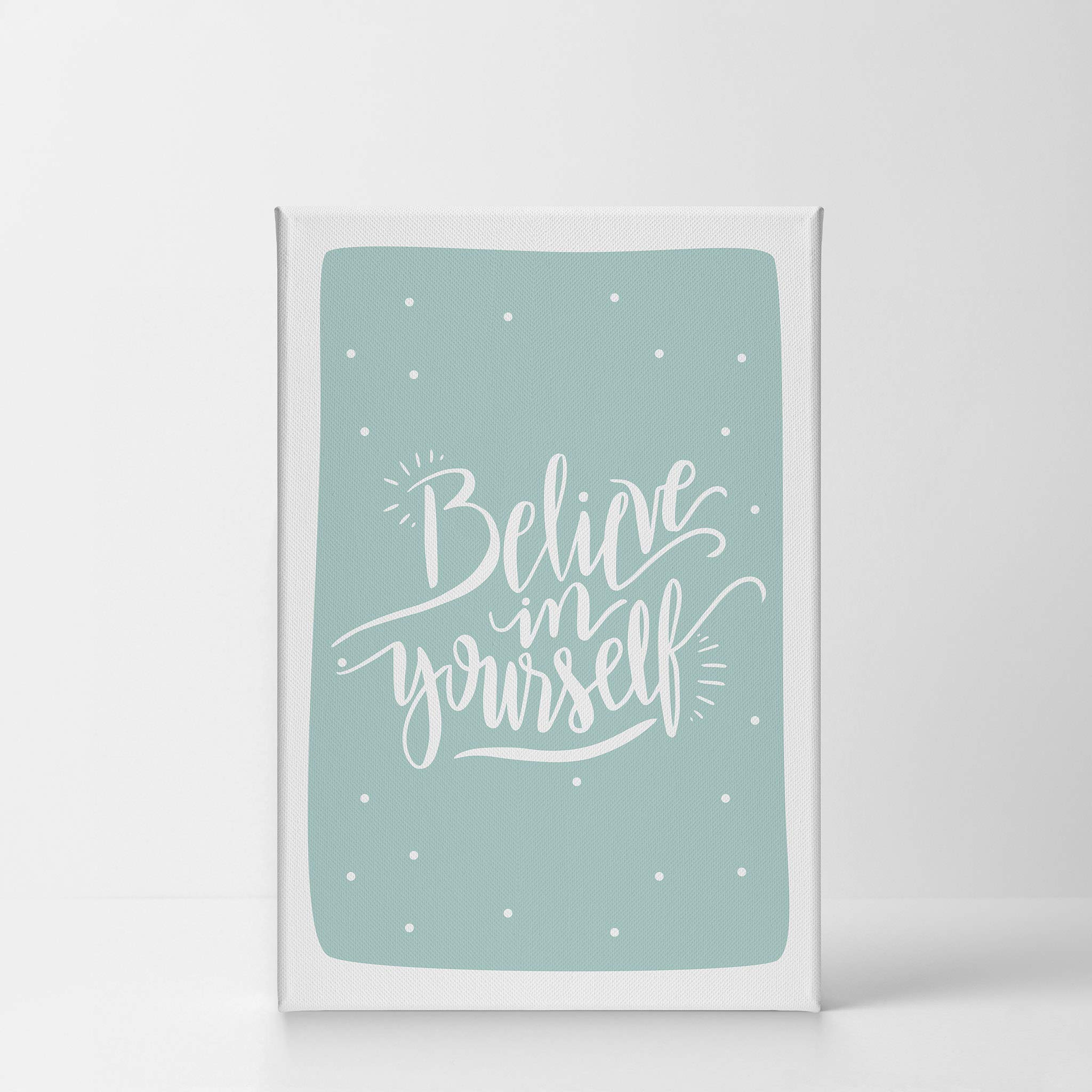Believe in Yourself Inspirational Wall Art - Turquoise Canvas Print for Kids Room, Nursery & Baby Room Decor - Ready to Hang Motivational Poster (40x30 inches) - Perfect for Bedrooms, Playrooms & Classrooms - Made in USA