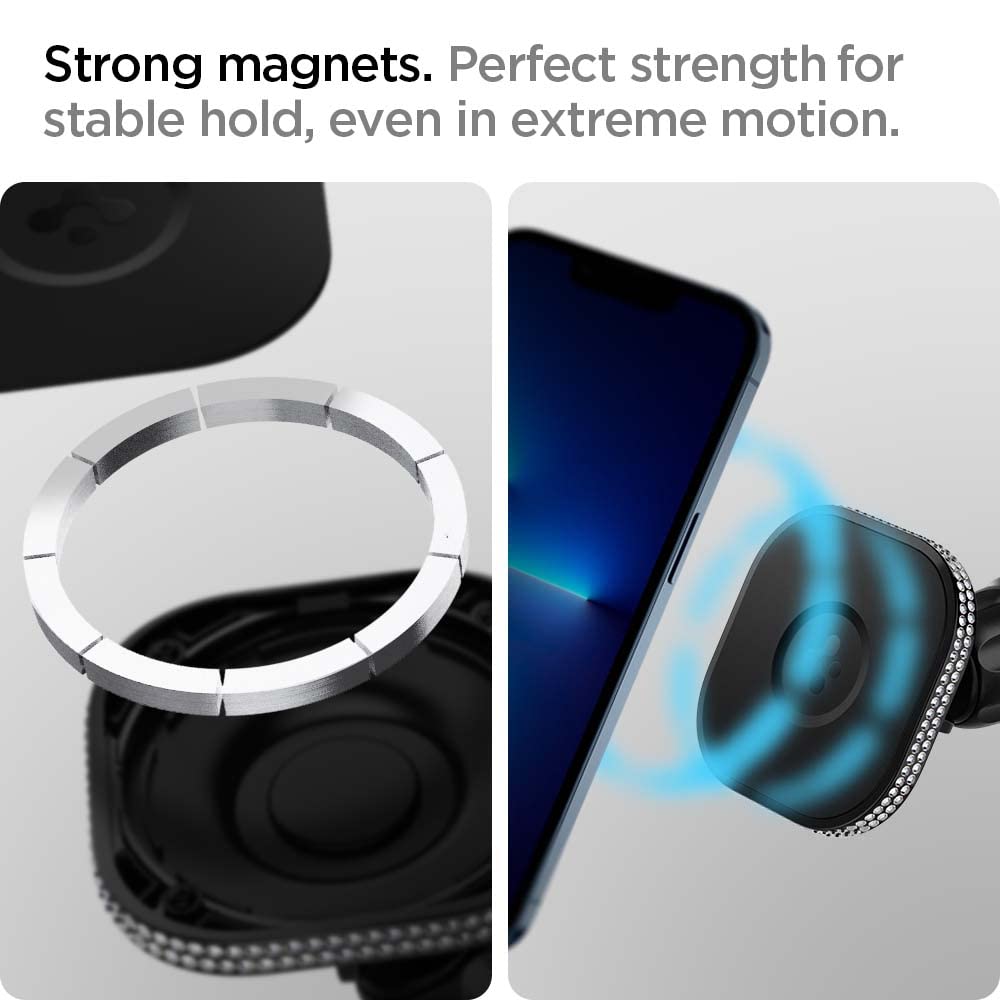 Spigen OneTap Bling (MagFit) Magnetic Air Vent Car Mount with 176 Rhinestones - Compatible with iPhone 16 Pro Max/16 Pro/16 Plus/15/14/13/12 Series - Secure Hands-Free Phone Holder for Driving, Commuting & Road Trips