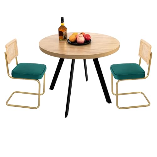 Oak Table + 2 Green Chairs