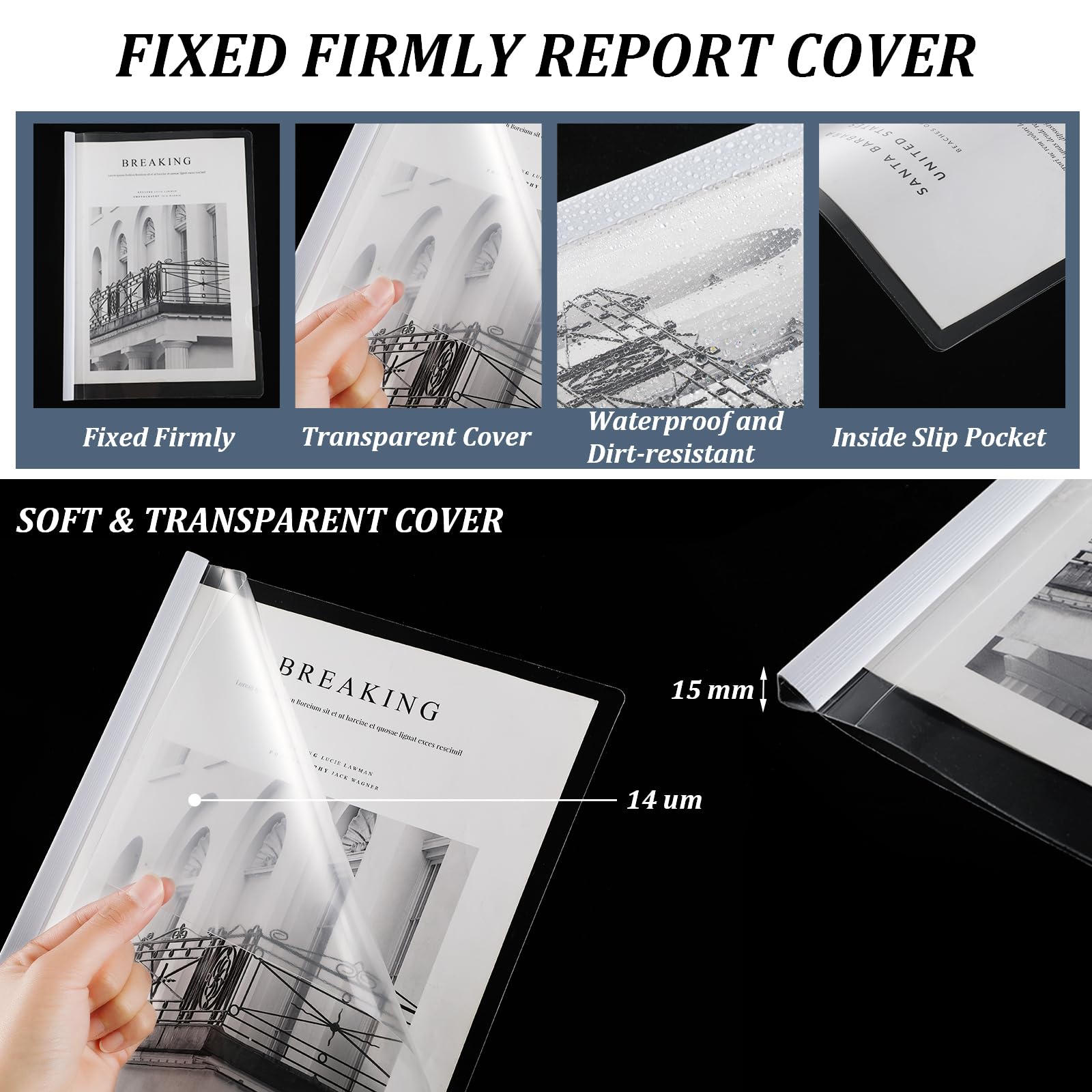 BBTO 100-Pack Clear Sliding Bar Report Covers for A4 Paper - Letter Size 12 x 8.7 Inches - Perfect for Resume, Presentation, School & Business Documents - White Document Binders & File Folders for Office, Classroom & Professional Use
