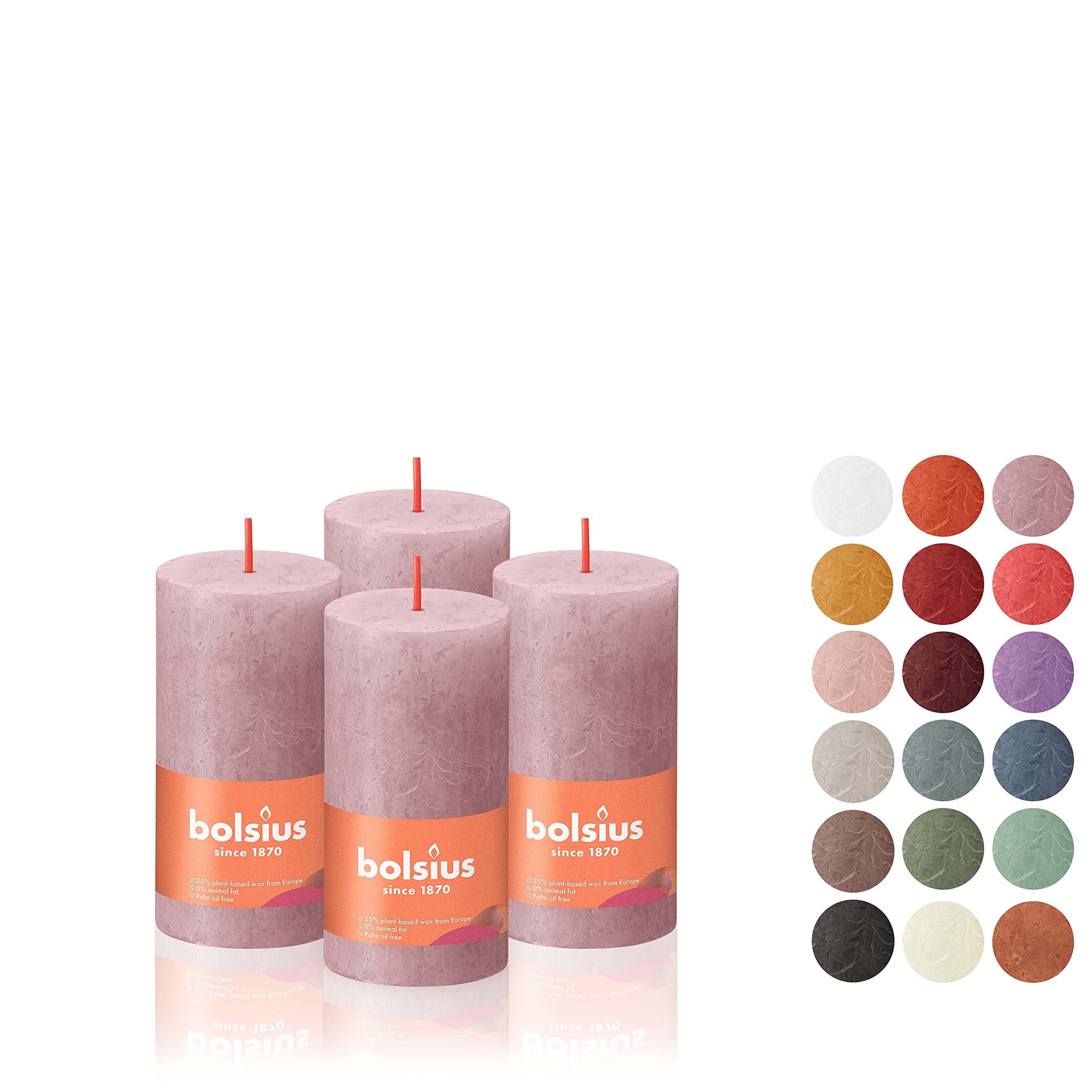 BOLSIUS 4 Pack Ash Rose Rustic Pillar Candles - 2 X 4 Inches - Premium European Quality Unscented Dripless Smokeless Candles with Natural Plant-Based Wax - 30 Hour Burn Time for Wedding, Party, Home Décor & Romantic Ambiance
