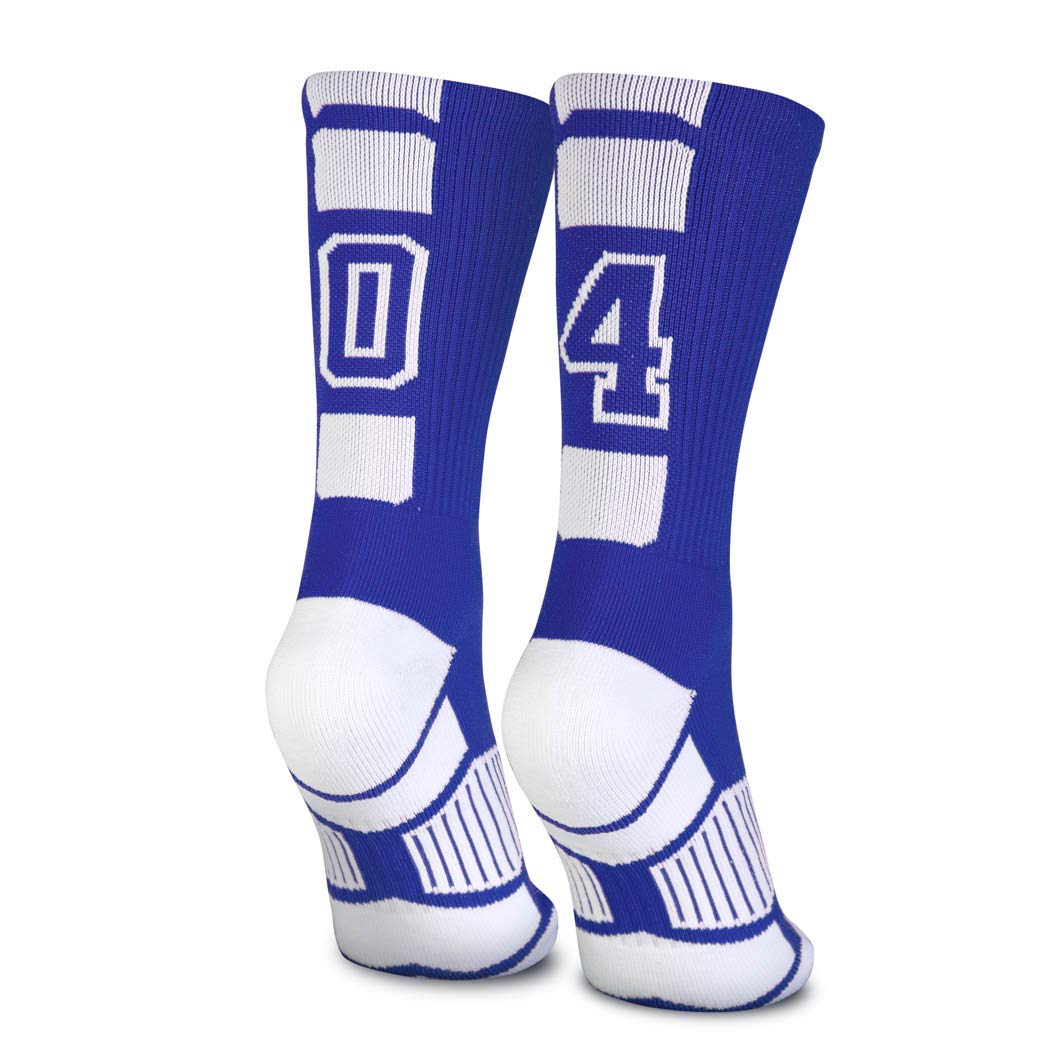 Custom Team Number Crew Socks for Youth & Adults - Athletic Sports Socks in Blue | Personalized with Your Chosen Number | Perfect for Basketball, Soccer & Team Sports Gifts
