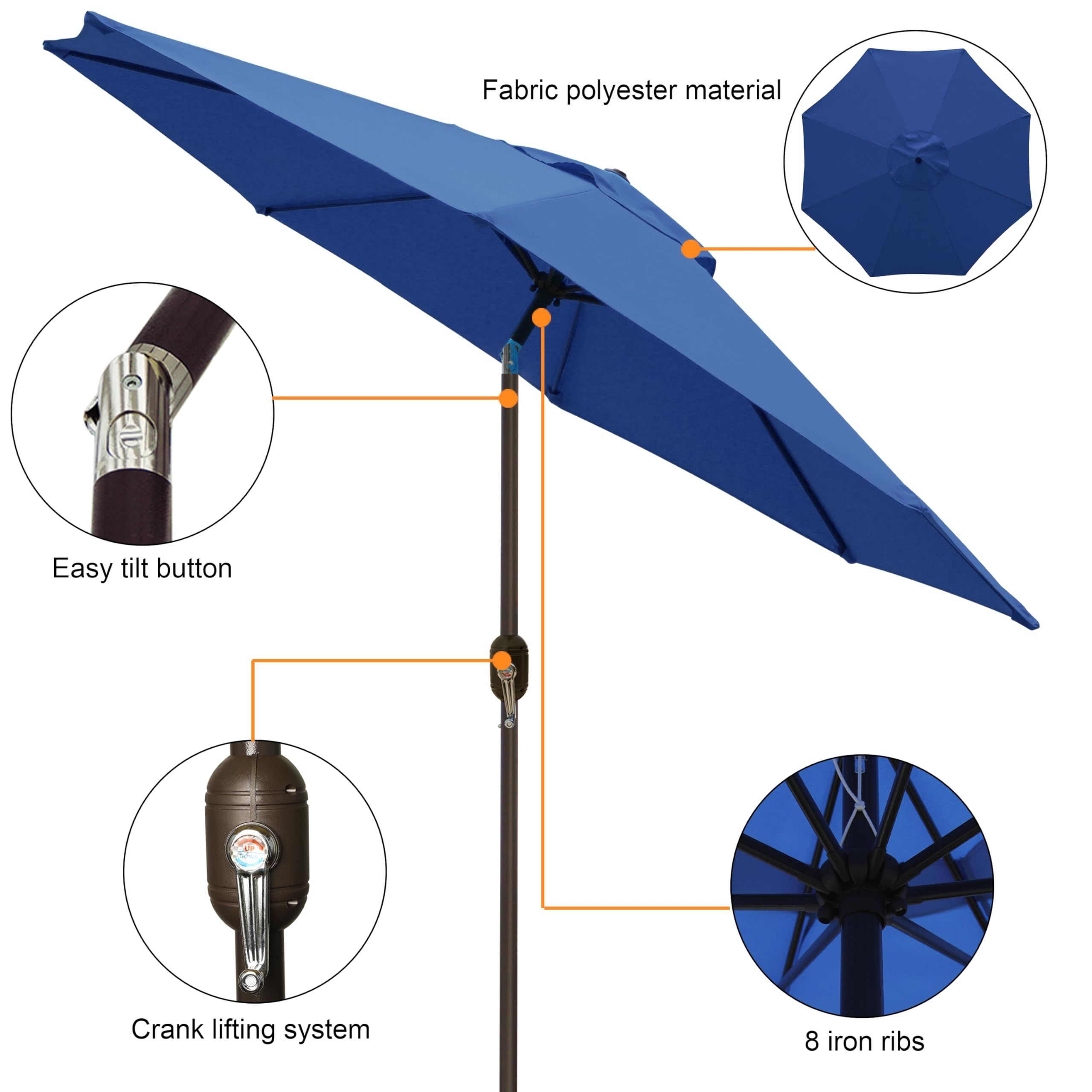Blissun 9' Outdoor Patio Umbrella - Heavy Duty Market Umbrella with 8 Sturdy Steel Ribs, Push Button Tilt & Easy Crank Lift - Perfect for Backyard, Poolside, Restaurant & Outdoor Dining Areas