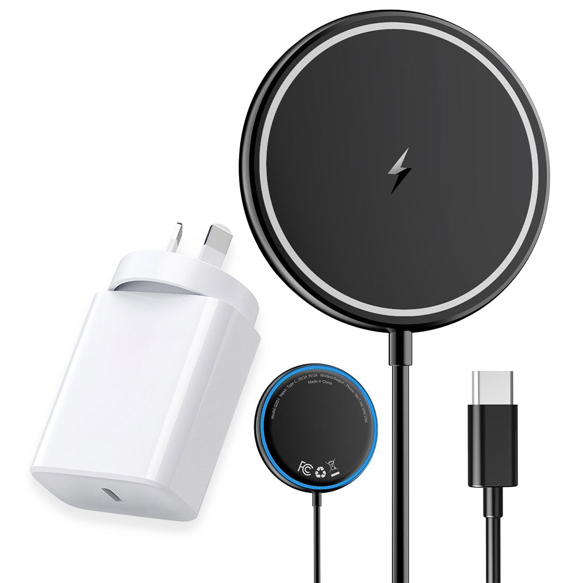 15W Magnetic Wireless Charging Pad for iPhone 14/13/12 & AirPods - Fast Qi Wireless Charger with Power Adapter - Perfect for Home, Office & Car Use - Black