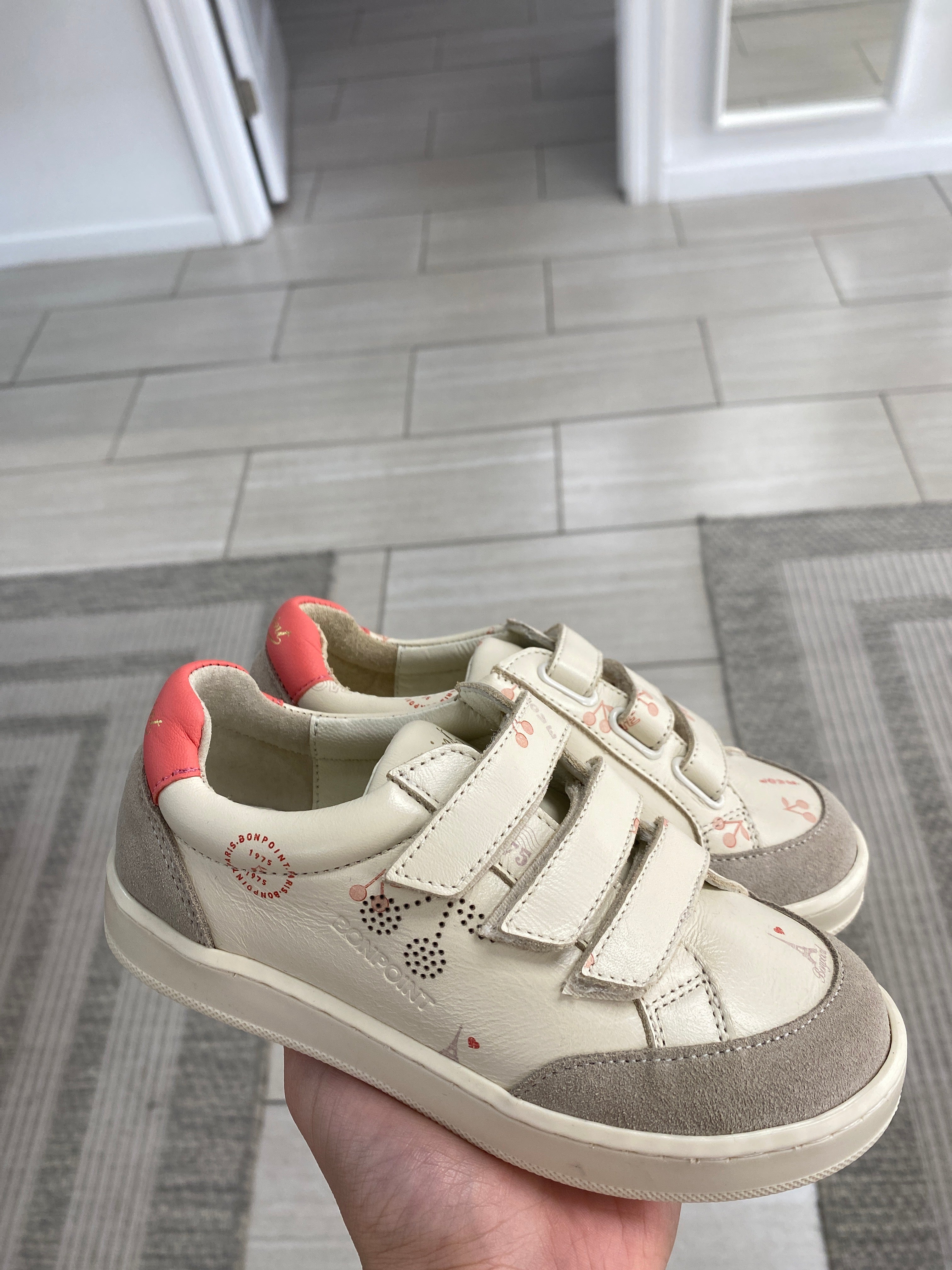 Bonpoint Cherry Print Velcro Sneakers for Kids - Comfortable & Stylish Toddler Shoes - Perfect for School, Play & Everyday Wear