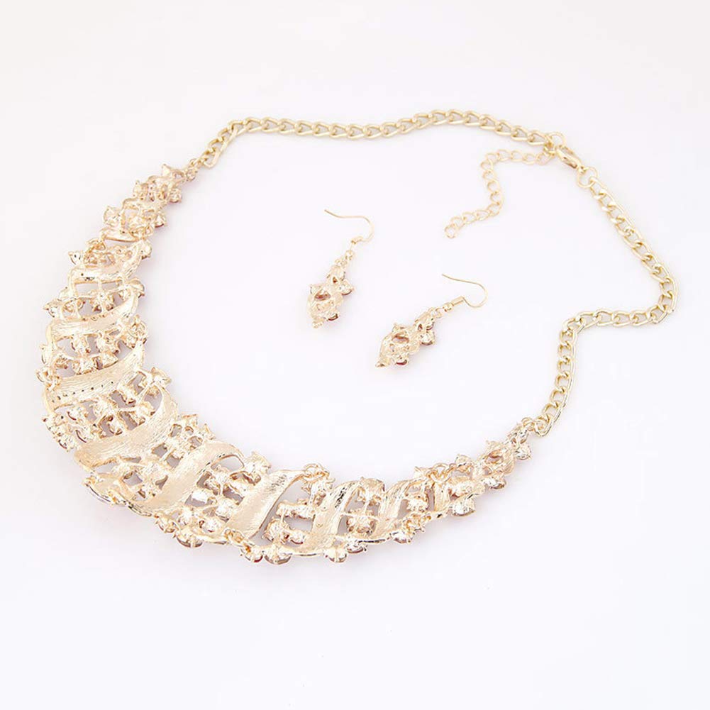 Fashion Jewelry Set for Women - Rhinestone Spiral Bib Necklace & Hook Earrings - Elegant Statement Party Accessories - Perfect for Evening Events, Weddings, and Special Occasions