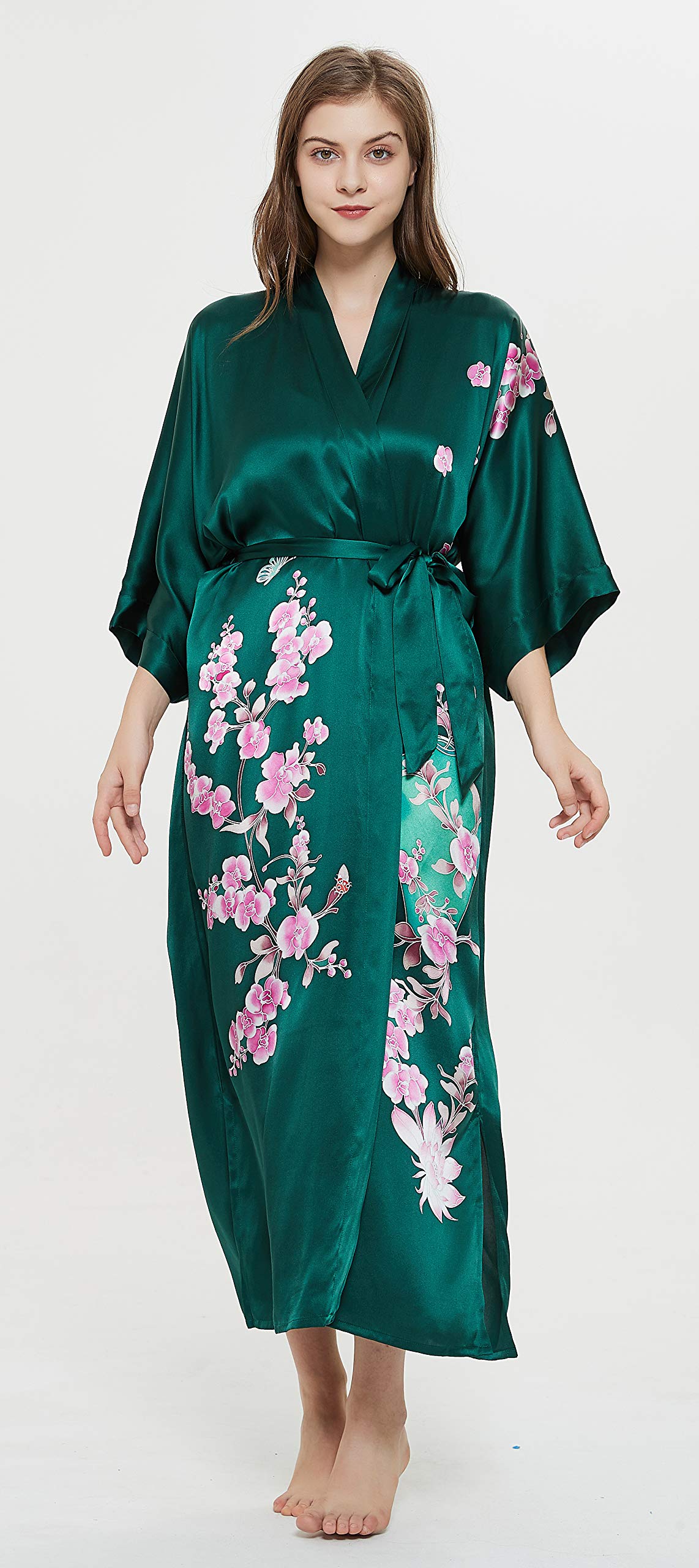Hand-Painted Silk Kimono Robe for Women - Elegant Long Nightgown & Sleepwear for Relaxation, Lounging, and Special Occasions