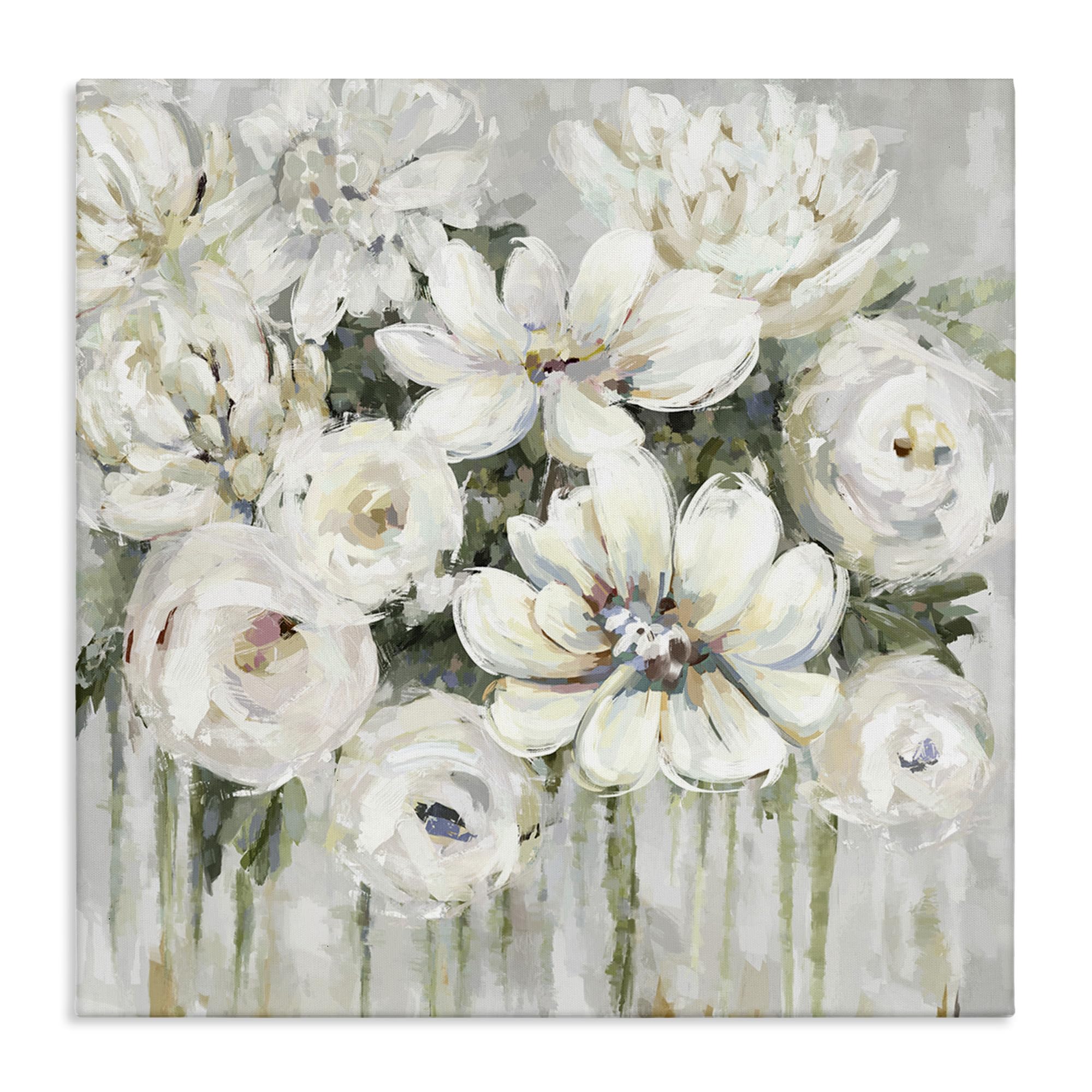 Stupell Industries Abstract White Floral Bouquet with Greenery Canvas Wall Art - 17x17 Inches, Modern Home Decor for Living Room, Bedroom & Office