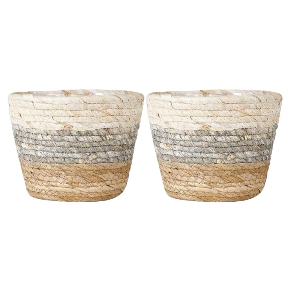 DOITOOL 2-Pack Rustic Seagrass Woven Planter Baskets - Wicker Rattan Flower Pots for Indoor & Outdoor Plants, Garden Decor, Home Storage | Perfect for Patio, Balcony, and Living Room Decor