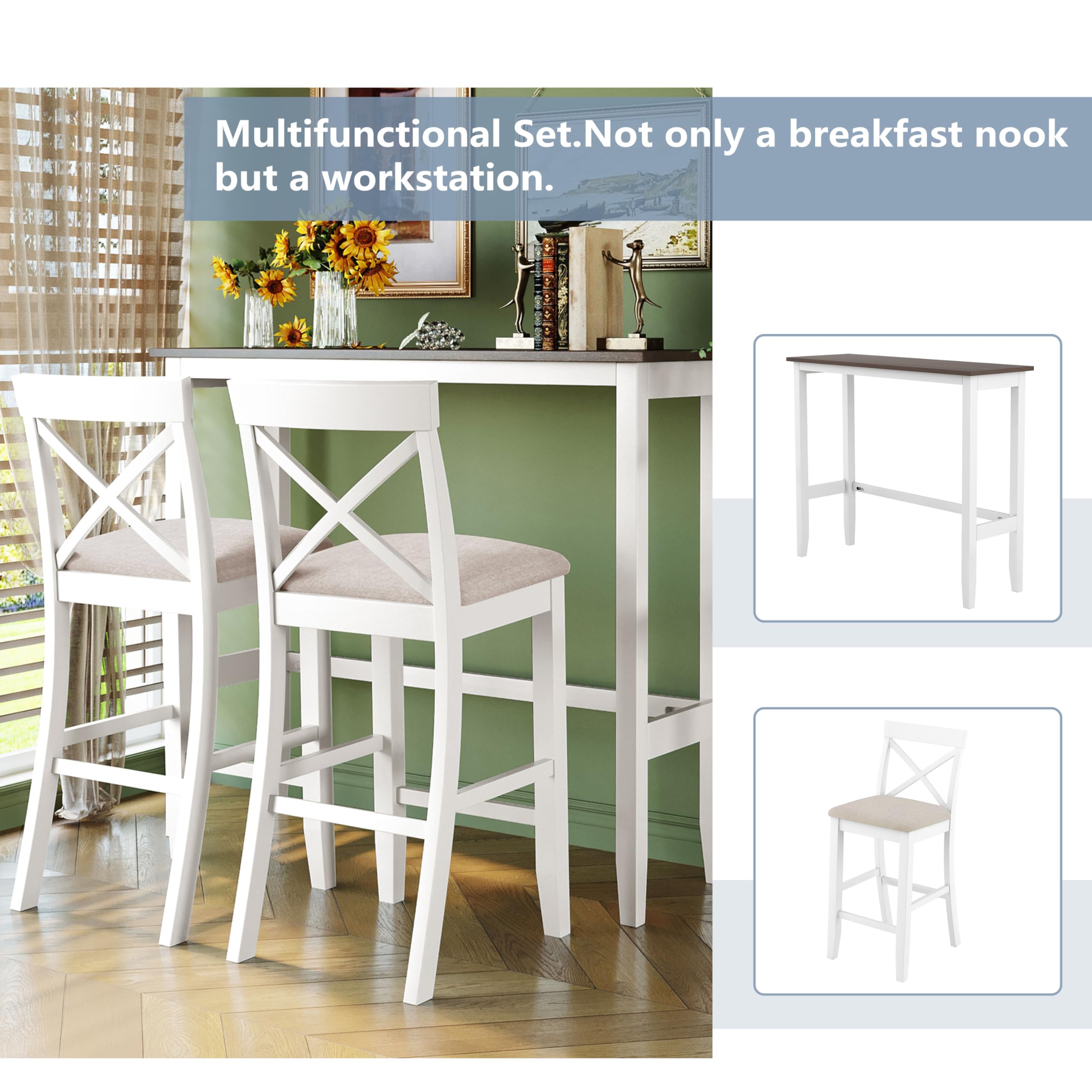 Rustic Farmhouse 3-Piece Counter Height Dining Set - 48