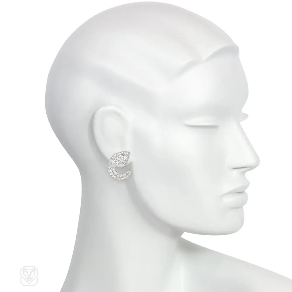 Art Deco Platinum and Diamond Scroll Earrings - Vintage Inspired Jewelry for Weddings, Parties & Special Occasions