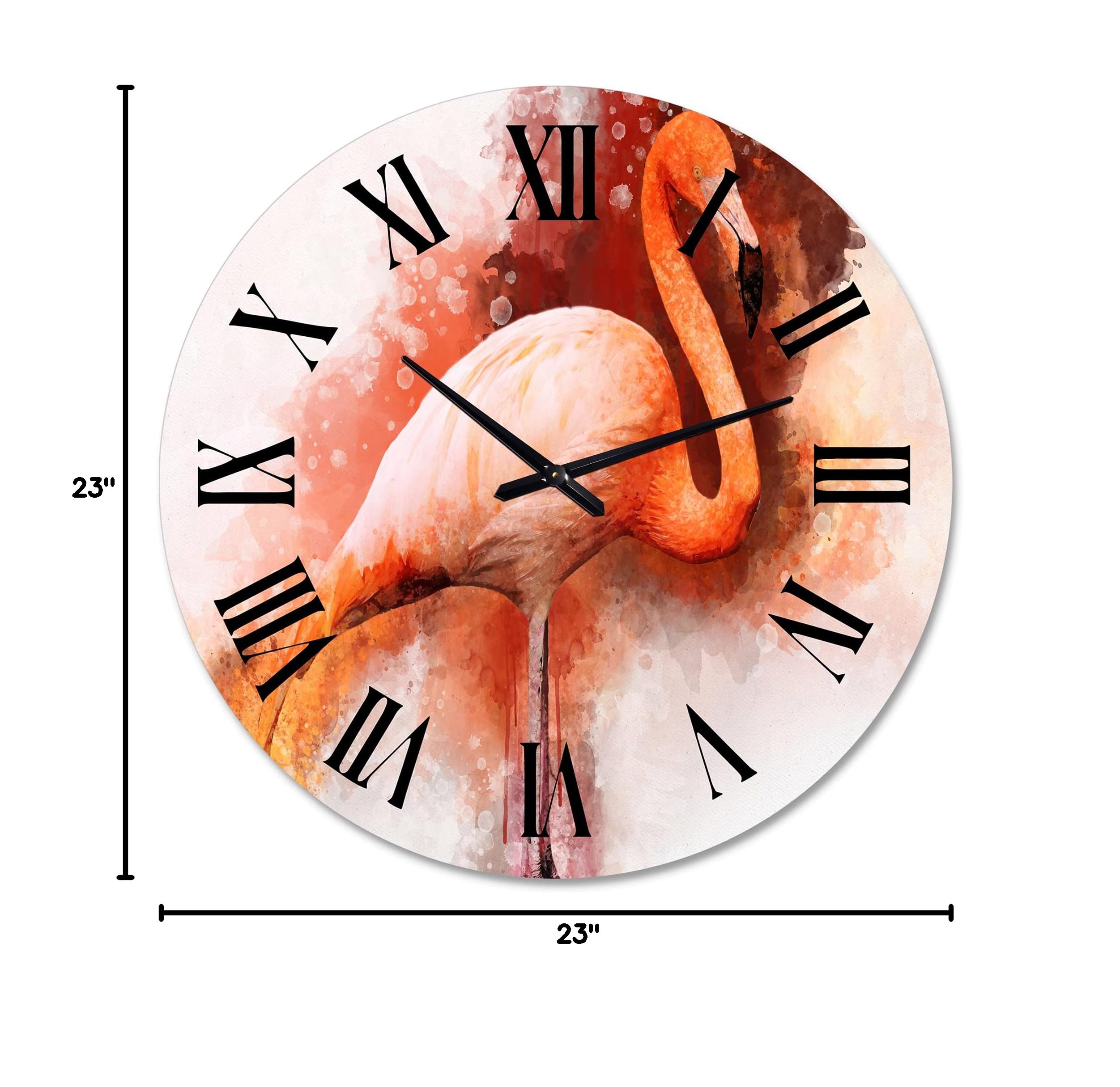 DesignQ Farmhouse Wall Clock - Large Pink Flamingo Portrait Wall Decor for Living Room, Office & Home | Rustic Animal-Themed Clock for Kitchen, Bedroom & Dining Room