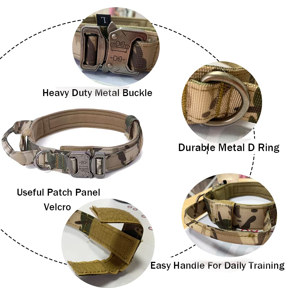 Tactical Military Dog Collar - Heavy Duty Adjustable Nylon Dog Collar with Metal Buckle & Handle for Training - Camouflage XL - Perfect for Outdoor Adventures, Hunting & Police K9 Training