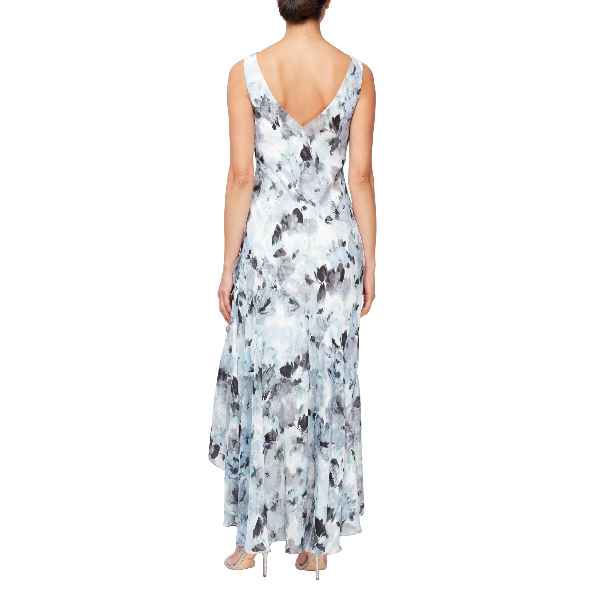Alex Evenings Women's Sleeveless Printed Chiffon Midi Dress with Jacket - Mother of The Bride Spring/Summer Formal Gown with High-Low Hemline - Perfect for Weddings, Cocktail Parties & Special Occasions