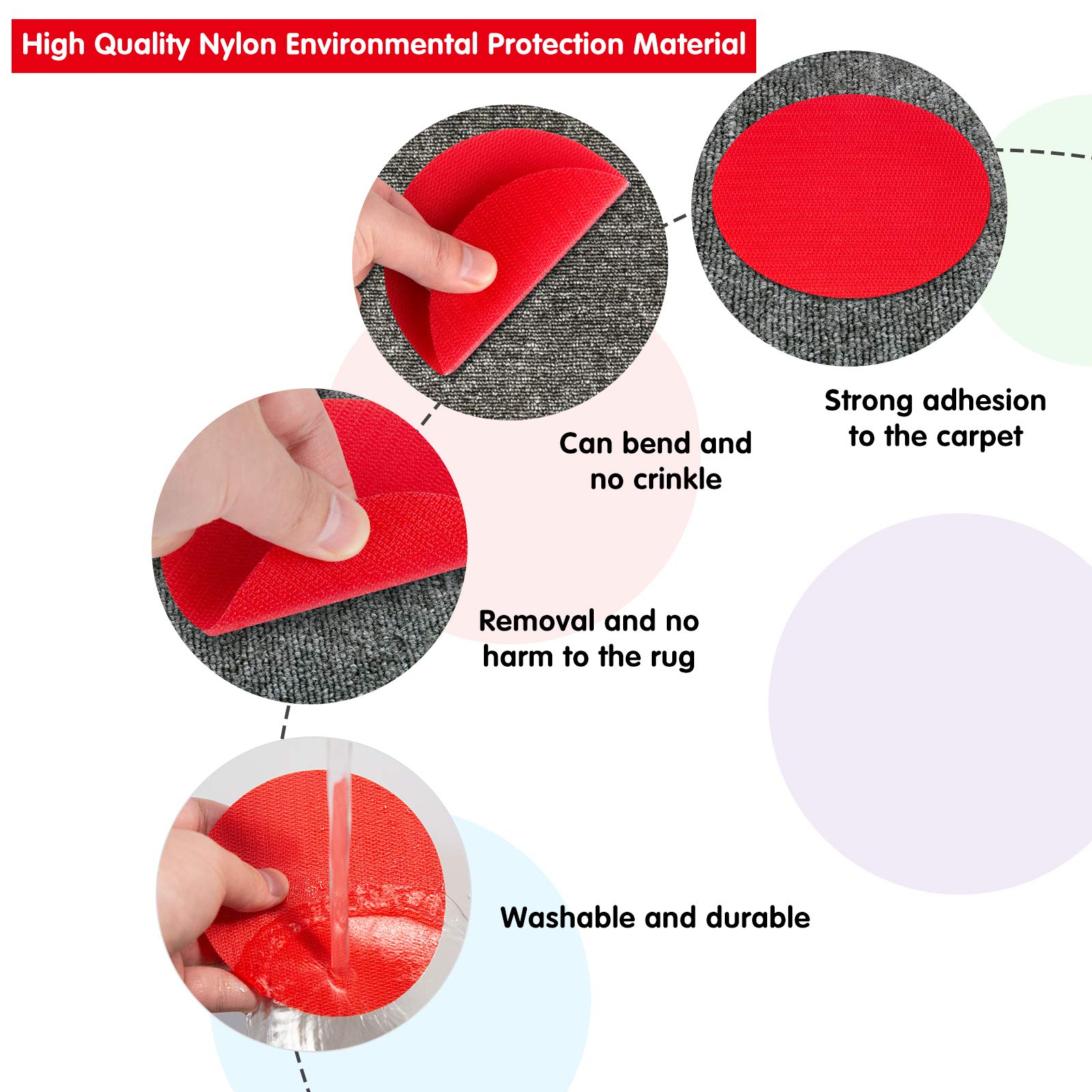 48 Pcs Red Carpet Spot Markers - Non-Slip Floor Dots for Classroom Organization, Preschool & Daycare Supplies - Perfect for Social Distancing, Circle Time & Learning Activities