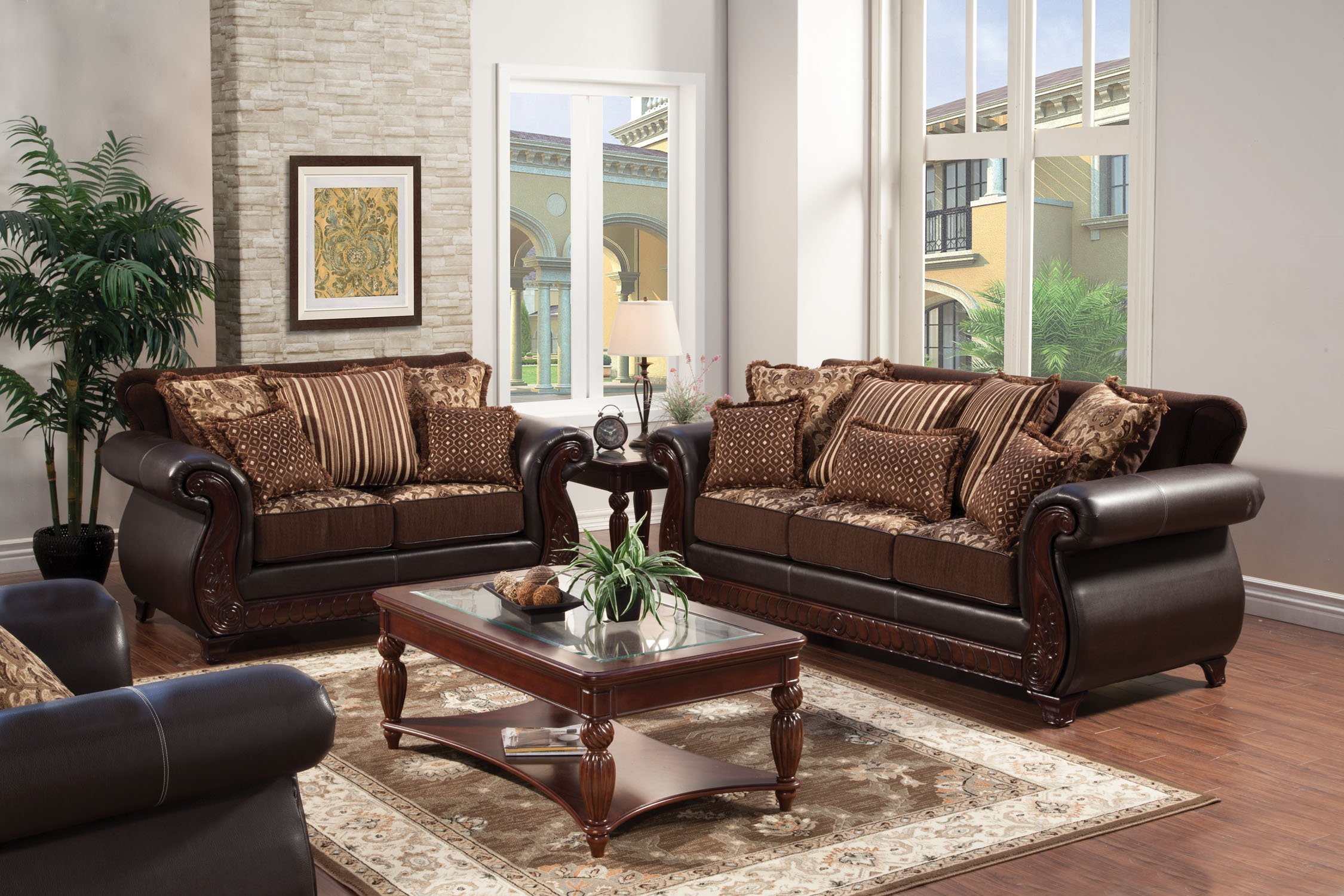 Furniture of America Esmeralda Fabric and Leatherette Sofa - Dark Brown Modern Living Room Couch for Home, Office & Lounge Comfort