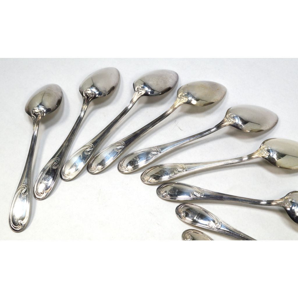 Vintage ERCUIS Silver Plated Flatware Set - 9 Oval Dessert & Soup Spoons with Wave Pattern - Perfect for Fine Dining, Tea Parties & Antique Collectors