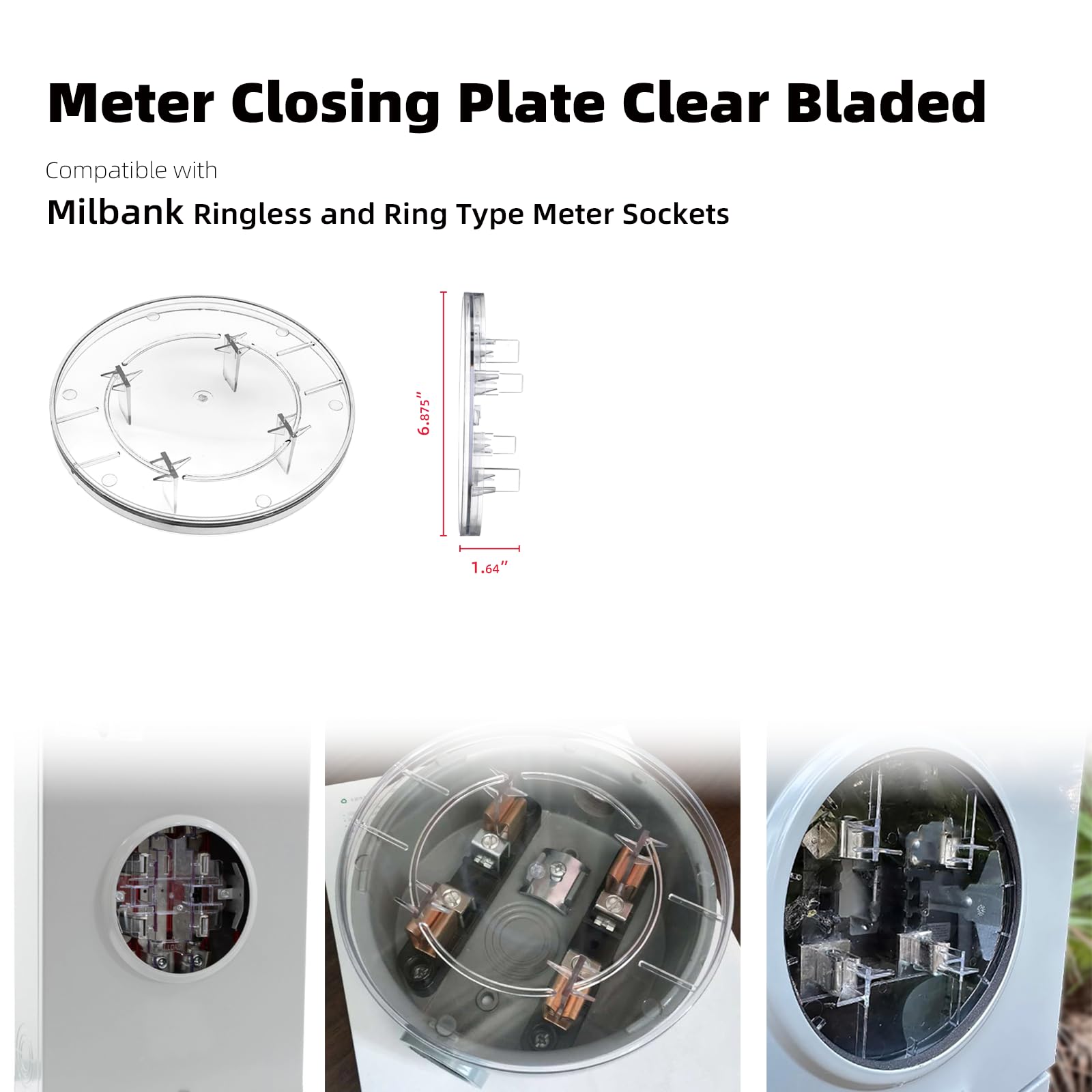 2-Pack Clear Plastic Electric Meter Covers - Compatible with Milbank 6002 Meter Socket, Replacement Cover Plate for Outdoor Electrical Boxes - Weatherproof Protection for Utility Meters