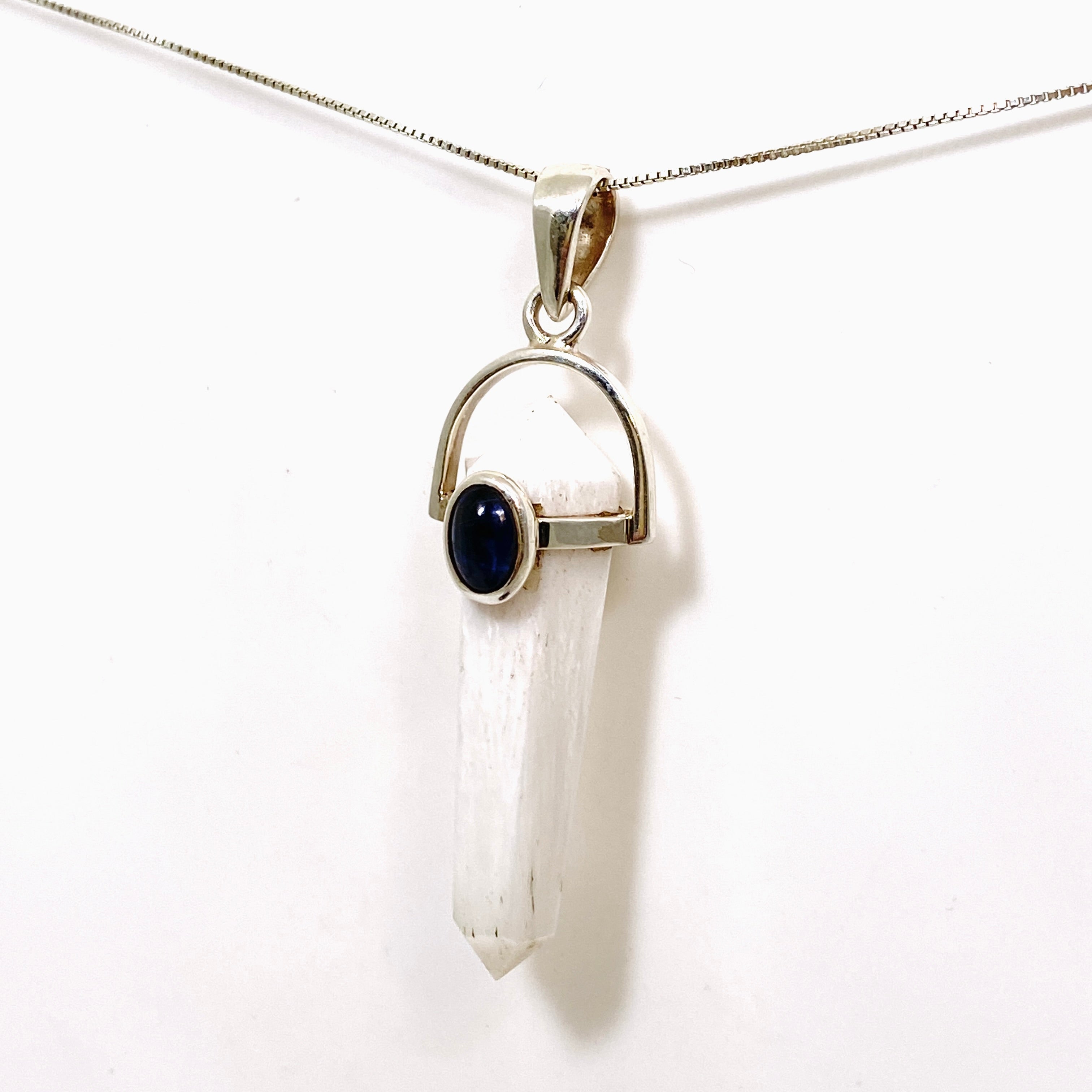 Natural Scolecite Point Pendant with Kyanite Accent Stone - PPGJ1013 | Healing Crystal Jewelry for Meditation, Energy Balancing & Spiritual Growth