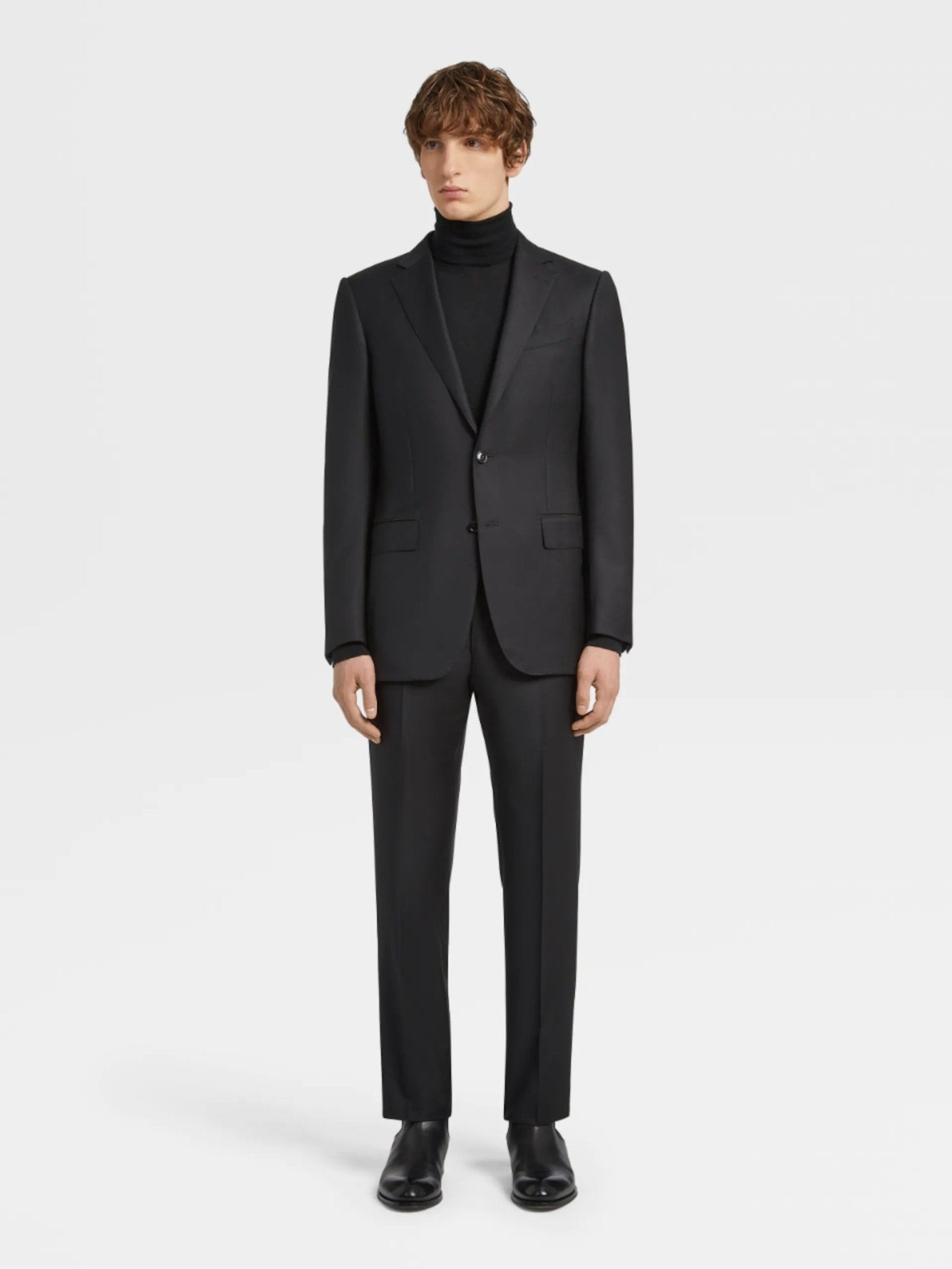 ZEGNA Trofeo™ Plain Wool Suit for Men - Classic Black Business Suit | Perfect for Office, Weddings & Formal Events