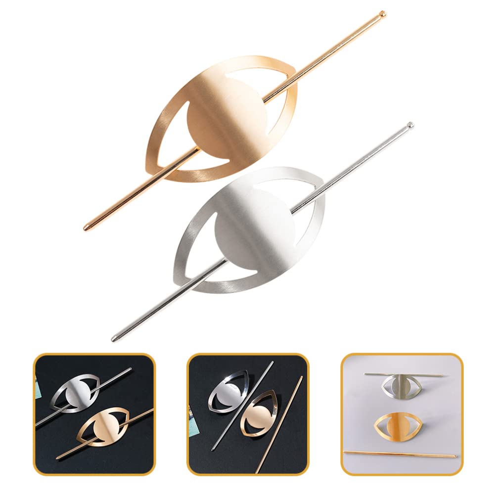 LALAFINA 2pcs Metallic Hair Clips for Women & Girls - Korean Style Hair Sticks, Hair Pins for Updo, Bun & Ponytail - Perfect for Weddings, Parties & Daily Use