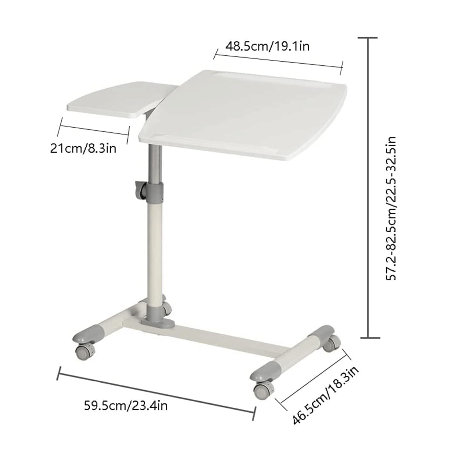 Adjustable Overbed Table with Tilt Top & Locking Casters - Portable Rolling Laptop Desk with Steel Frame | Perfect for Hospital Beds, Home Office & Nursing Care