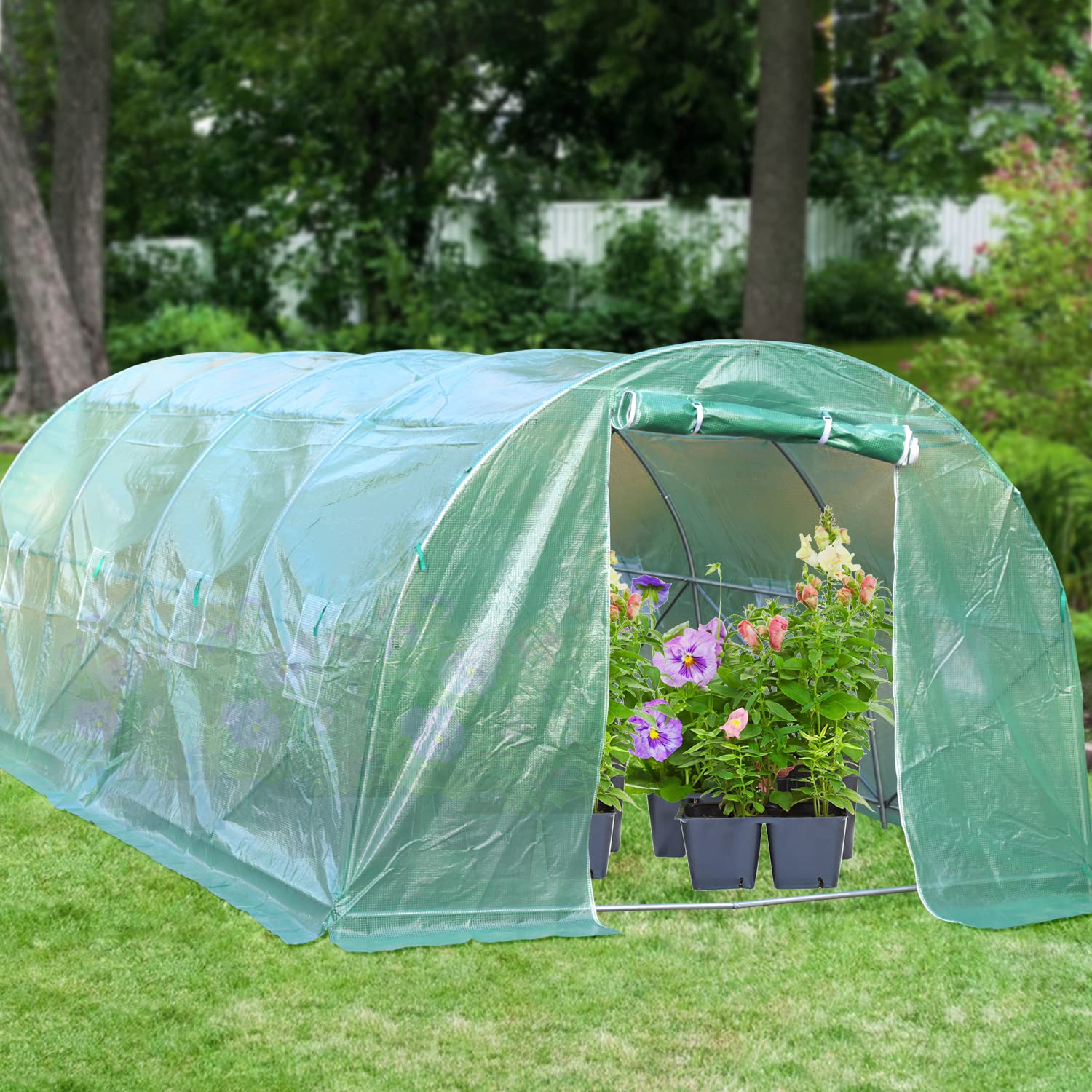 Large Walk-in Greenhouse with Observation Windows & Roll-up Zipper Door | Heavy Duty Steel Frame Plant Garden Hot House | Perfect for Backyard Gardening, Seed Starting & Plant Protection