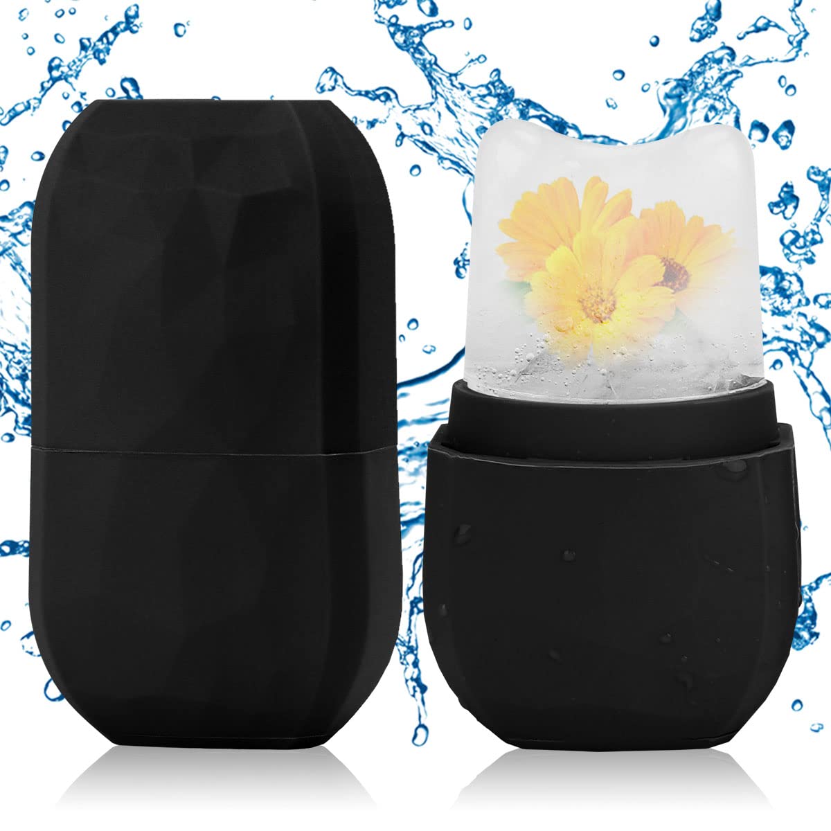 **Upgraded Ice Roller for Face & Eye - Cooling Facial Massage Tool for Skin Care, Gua Sha & Puffiness Relief - Silicone Ice Mould to Reduce Fine Lines & Dark Circles (Black) - Perfect for Morning Routine & Post-Workout Skin Refresh**