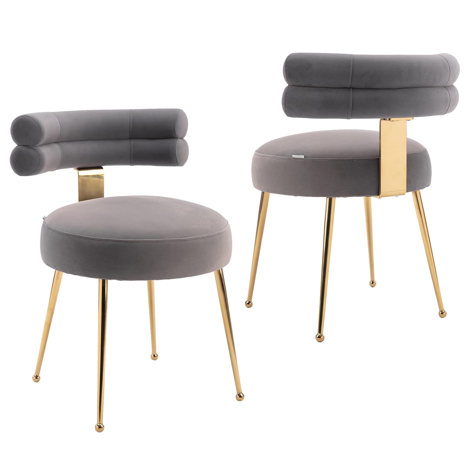 NIOIIKIT Velvet Dining Chairs Set of 2 - Modern Upholstered Side Chairs with Gold Metal Legs, Comfortable Curved Back Accent Chairs for Dining Room, Living Room, Bedroom & Vanity - Soft Grey Velvet Fabric (Perfect for Small Spaces, Apartment Decor & Entertaining Guests)