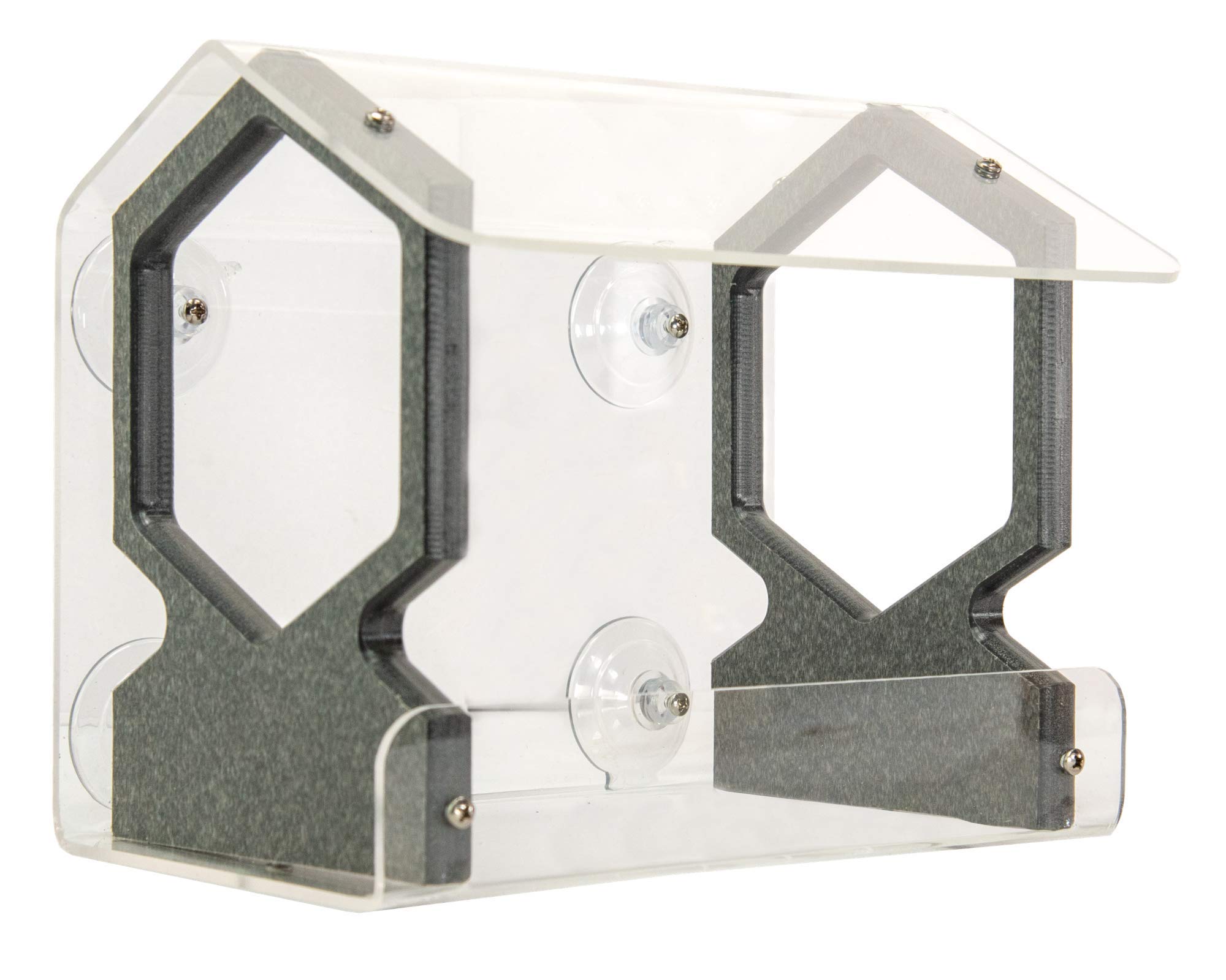 JCs Wildlife Geometric Diner 9 Window Bird Feeder - Easy to Clean & Fill, 3 Cups Seed Capacity - Clear Acrylic with Strong Suction Cups (Gray) - Perfect for Bird Watching at Home, Office or Garden Windows