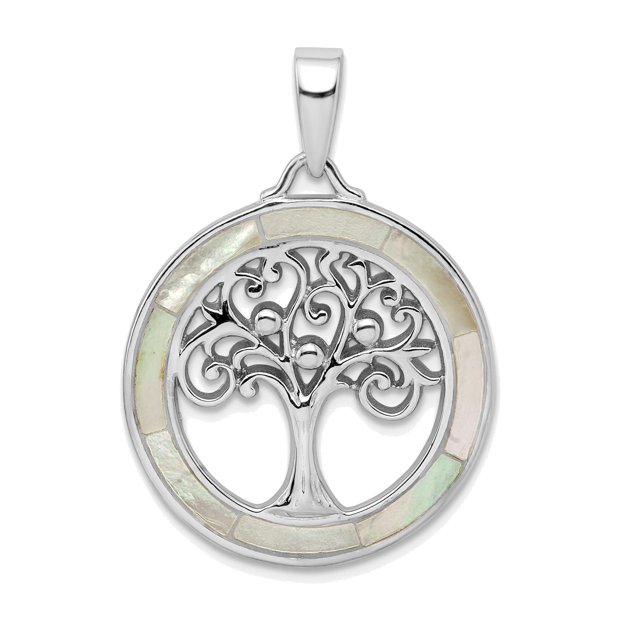 Bonyak Jewelry Sterling Silver Rhodium-Plated White Mother of Pearl Tree of Life Pendant Necklace - Perfect for Gifts, Spiritual Jewelry & Everyday Wear