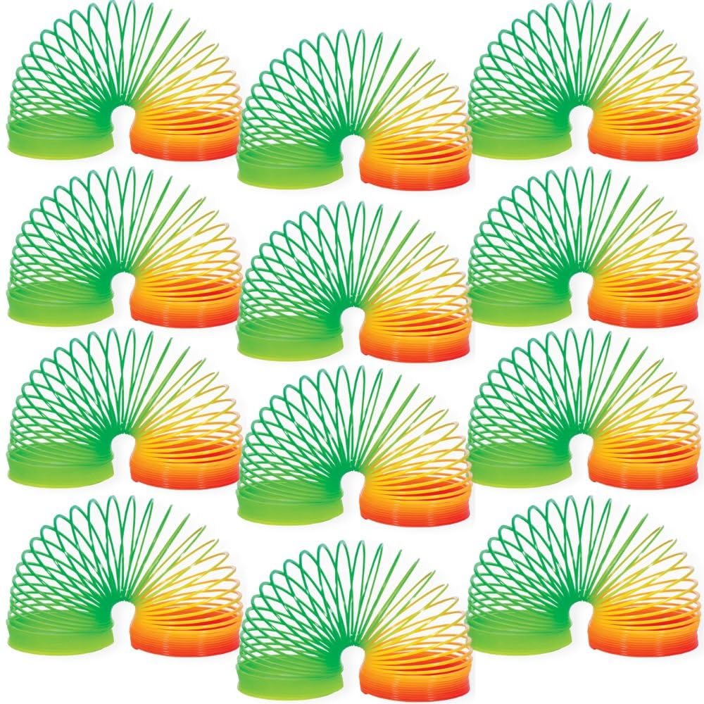 Glow in The Dark Magic Springs - 12 Pack Rainbow Colored Slinky Toys for Kids | Fun Party Favors, Stress Relief Fidget Toys & STEM Learning Gifts for Boys and Girls | Perfect for Birthday Parties, Classroom Rewards and Sensory Play