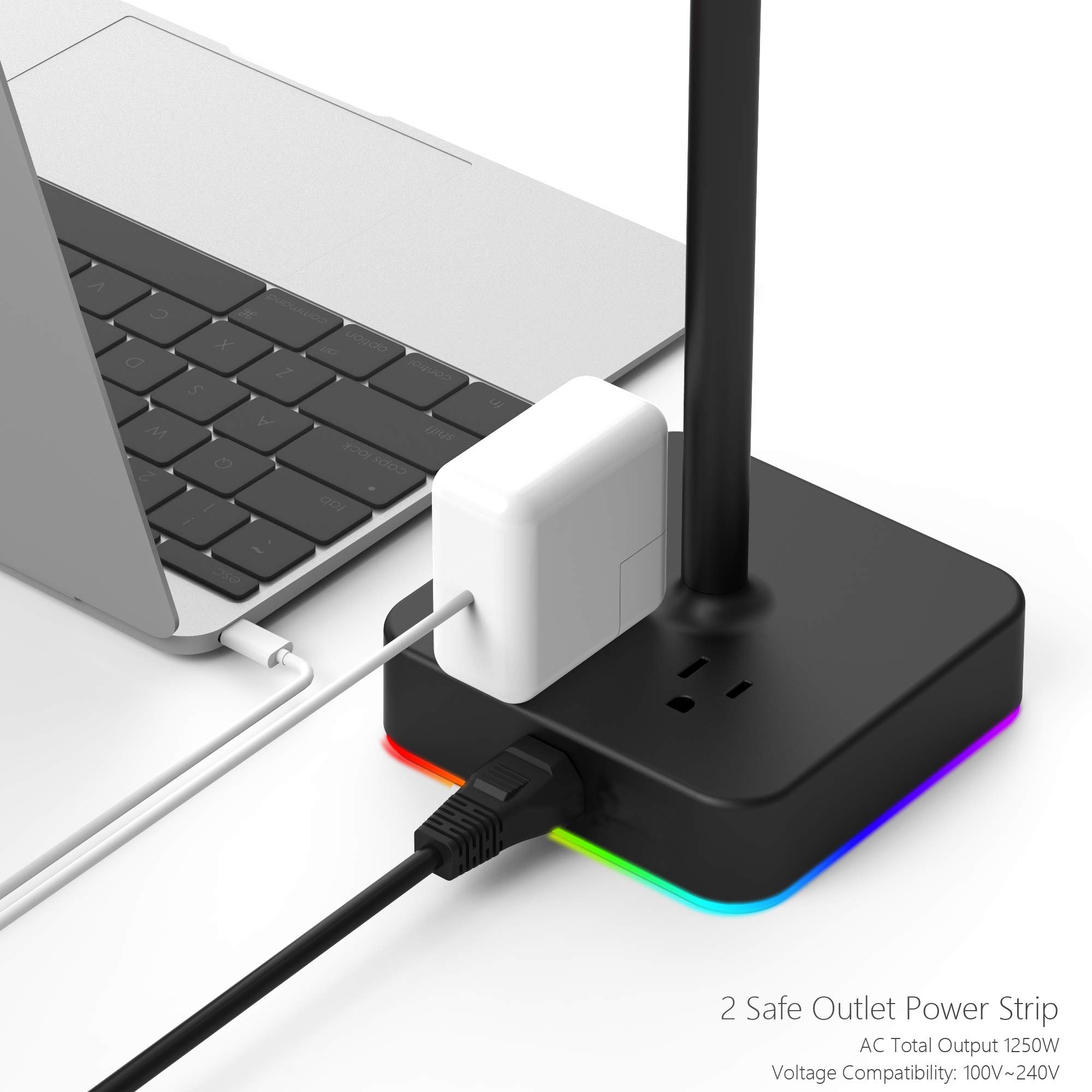 KAFRI RGB Dual Headphone Stand with USB C Charger - Gaming Headset Holder with 3 USB Ports & 2 Outlets - Desk Organizer for Gamers | Perfect for PC Setup, Streaming Station & Office Workspace