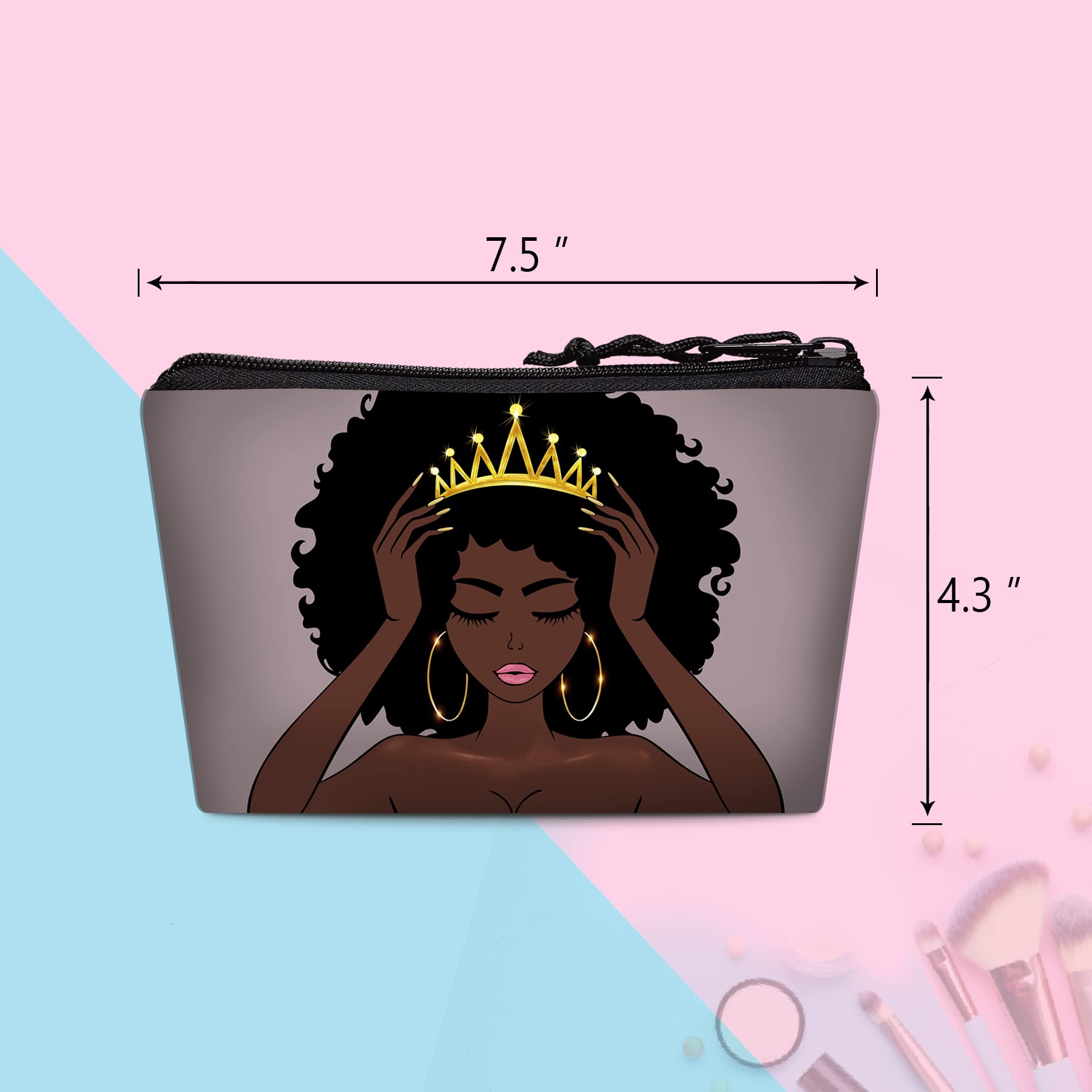 2-Piece Women's Toiletry Bag Set - African American Queen Travel Cosmetic Organizer, Melanin Queen Makeup Pouch & Pencil Case - Perfect for Travel, Gym, and Daily Beauty Storage