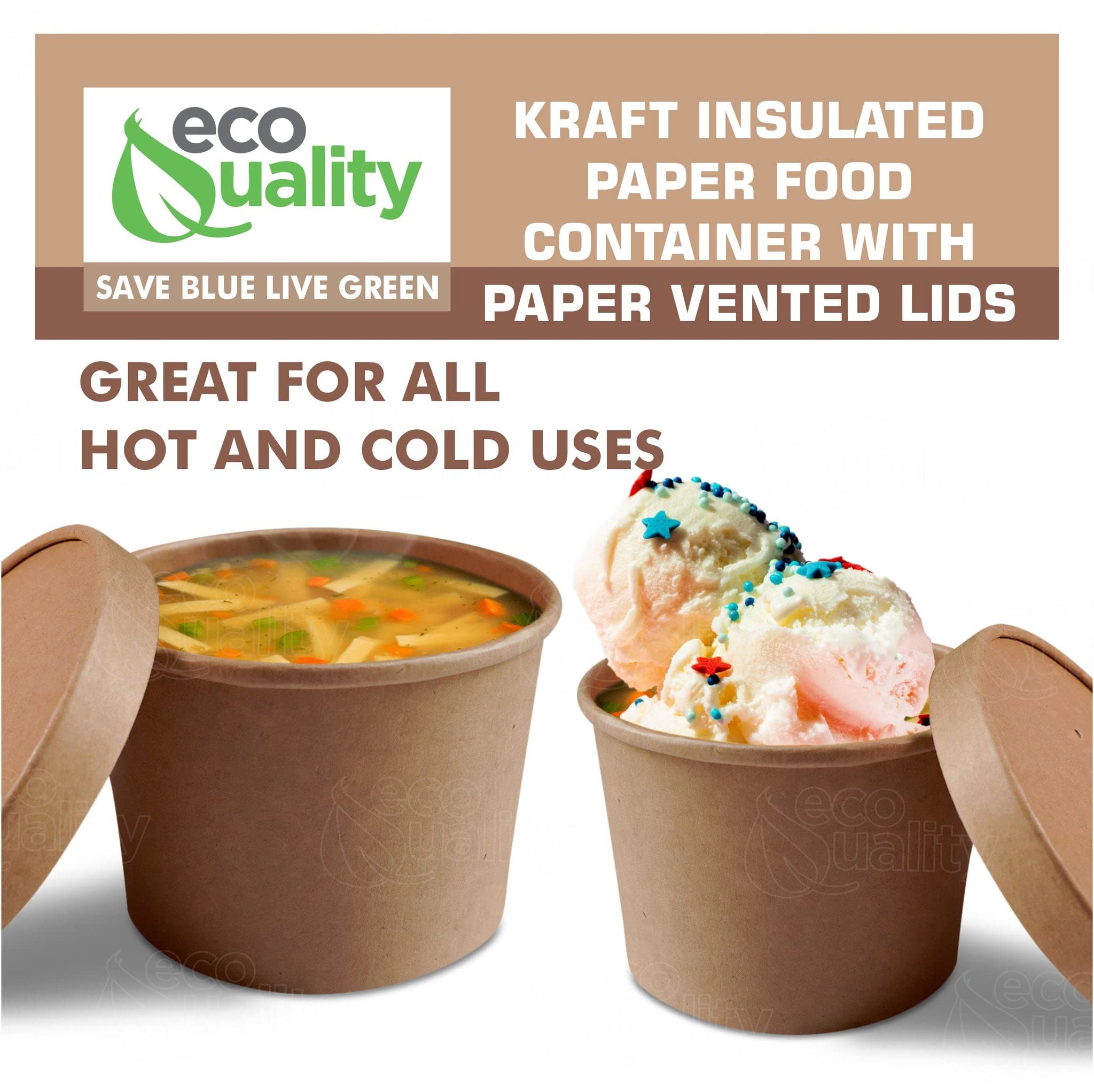 Eco-Friendly Disposable Kraft Paper Soup Bowls with Lids - 16oz Microwave & Freezer Safe Food Containers - Bulk 75 Pack for Ice Cream, Frozen Yogurt, Desserts & Takeout | Perfect for Parties, Catering & Food Storage