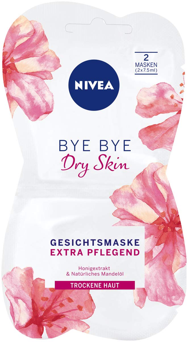 NIVEA Bye Bye Dry Skin Face Mask - Hydrating Facial Treatment with Honey & Almond Oil for Dry Skin Care (2 x 7.5ml) | Intensive Moisturizing Mask for Night Routine & Winter Skin Relief