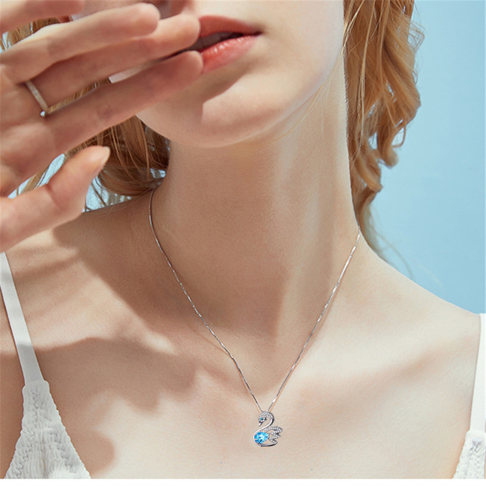 MABELLA 925 Sterling Silver Swan Necklace with Genuine Blue Topaz & Pink Topaz | Elegant Pendant Jewelry for Women | Perfect Gift for Birthday, Anniversary & Valentine's Day | Ideal for Weddings, Parties & Special Occasions