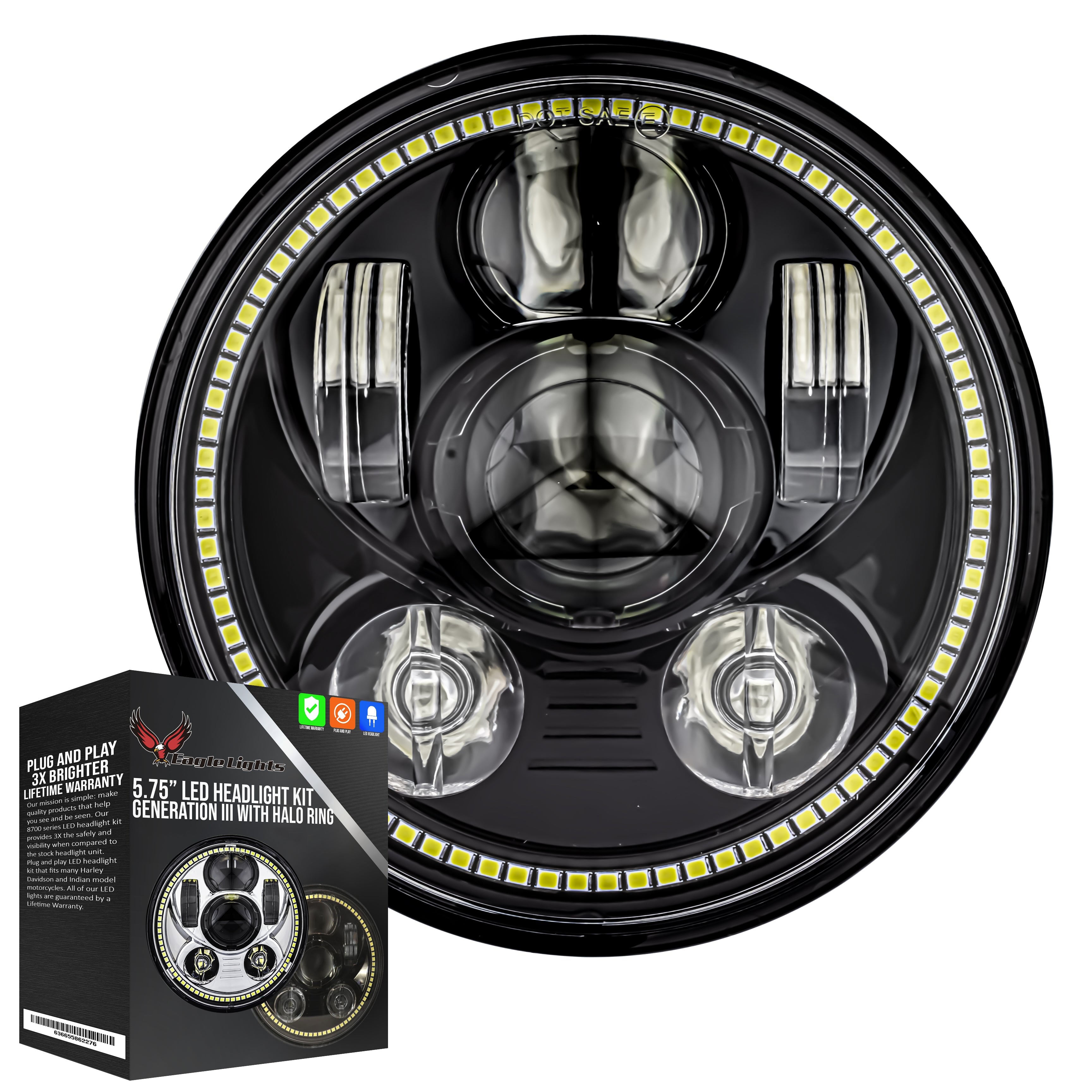 Eagle Lights 5 3/4 Inch LED Headlight with Halo Ring for 2010-Present Honda Fury, Sabre, Stateline & Interstate VT1300 Motorcycles - High Visibility for Night Riding and Custom Bike Upgrades
