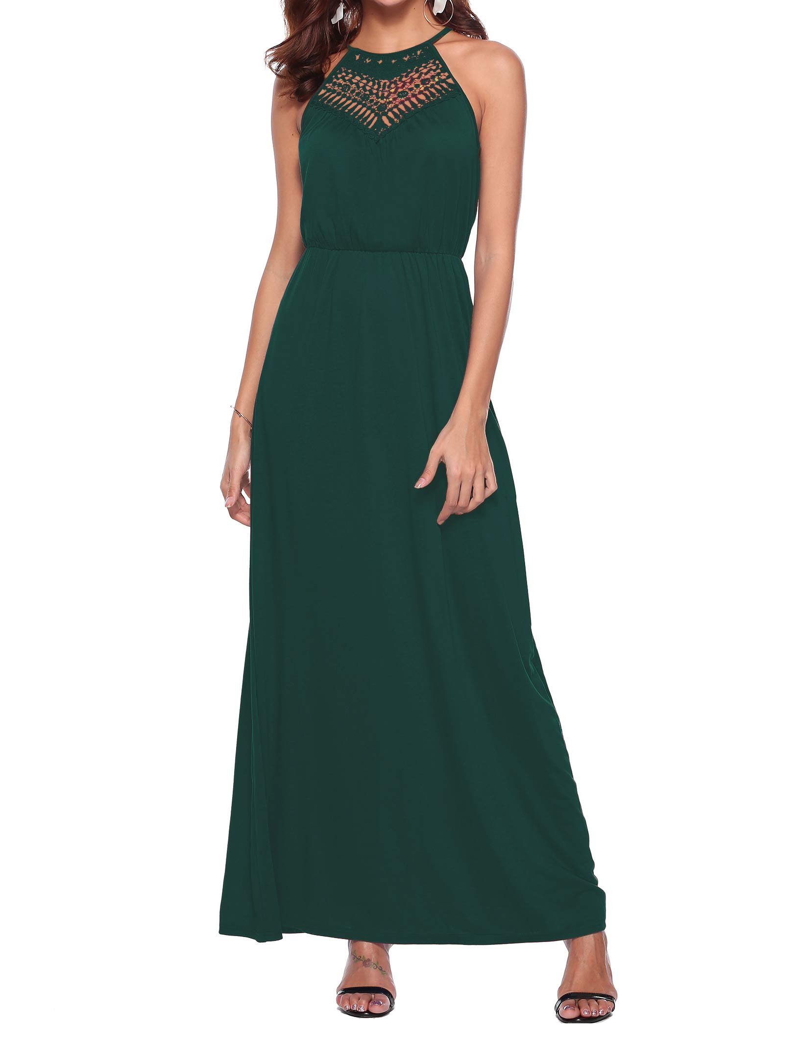 Sweetnight Women's Halter Neck Casual Maxi Dress - Summer Spaghetti Strap Beach Tank Dress for Vacation, Party & Outdoor Activities