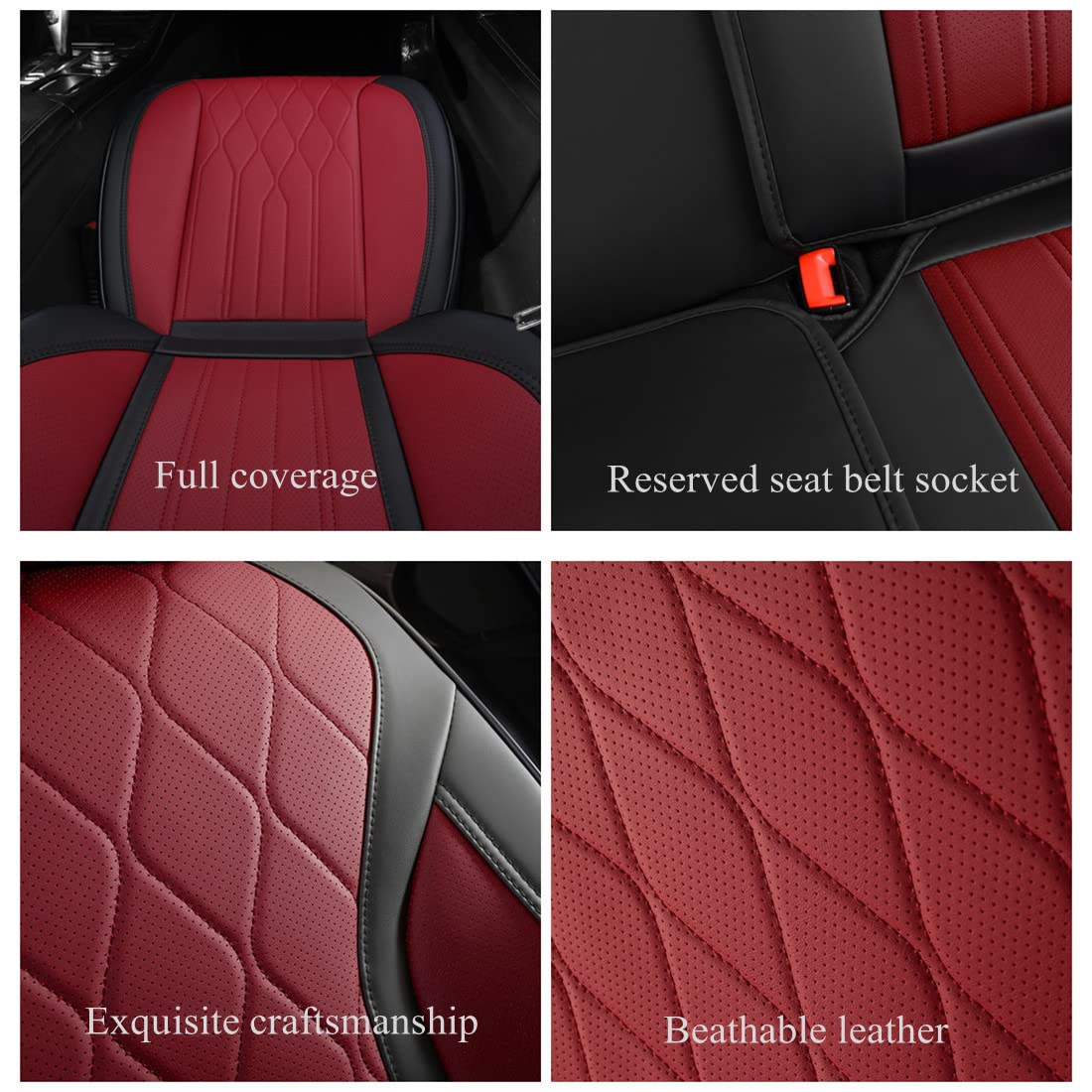Breathable Red & Black Leather Car Seat Covers - Universal 13-Piece Set for Cars, Trucks, SUVs & Vans | Front & Rear Seat Protection | Durable & Comfortable for Daily Commute & Road Trips