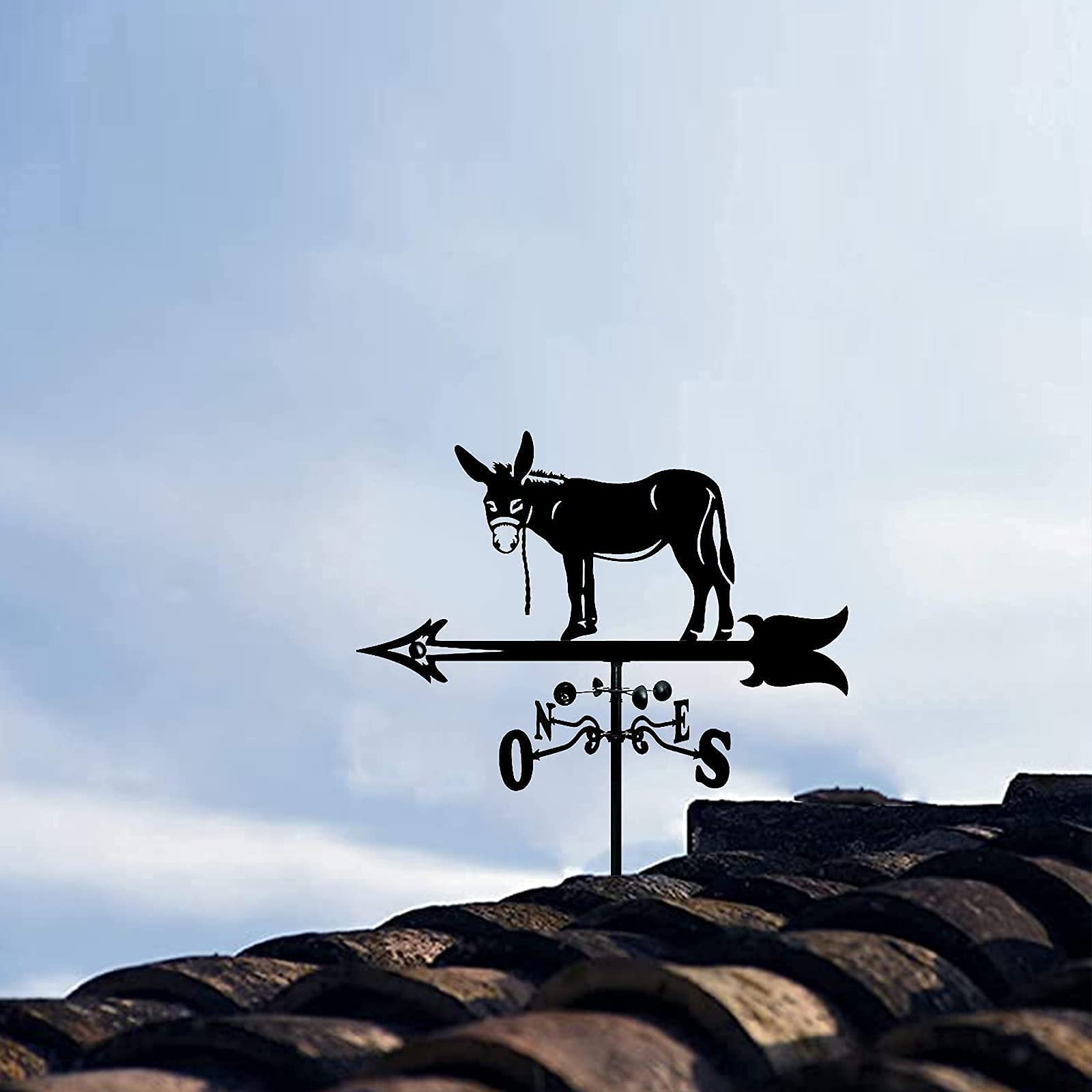 Stainless Steel Horse & Mule Weather Vane - Roof Mount Wind Direction Indicator for Courtyard & Garden Decoration | Easy to Assemble Outdoor Weathervane for Farmhouse, Barn & Patio Use