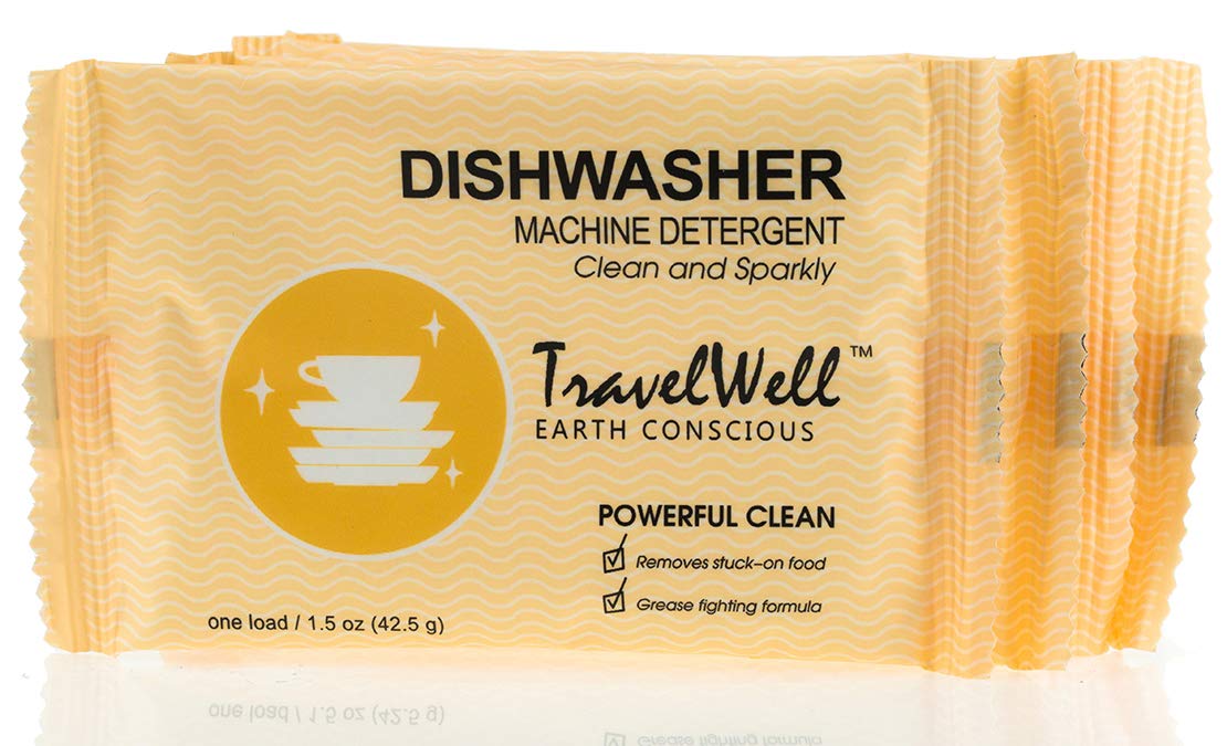 TRAVELWELL Individually Wrapped Powder Dish Detergent - 1.5oz per Bag (100 Bags/Case) | Eco-Friendly Dishwasher Rinse Aid for Hotels, Restaurants & Travel | Convenient Single-Use Dish Soap for Camping, RV Trips & Commercial Kitchens