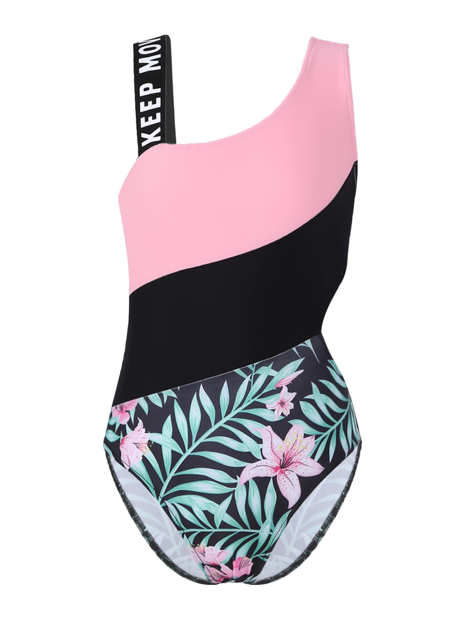 Girls' One Shoulder Letter Print Swimsuit - Stylish Cutout Waist One Piece Bathing Suit for Kids | Perfect for Beach, Pool Party & Summer Vacation